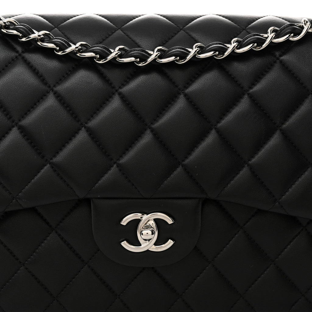 Lambskin Quilted Jumbo Double Flap Black