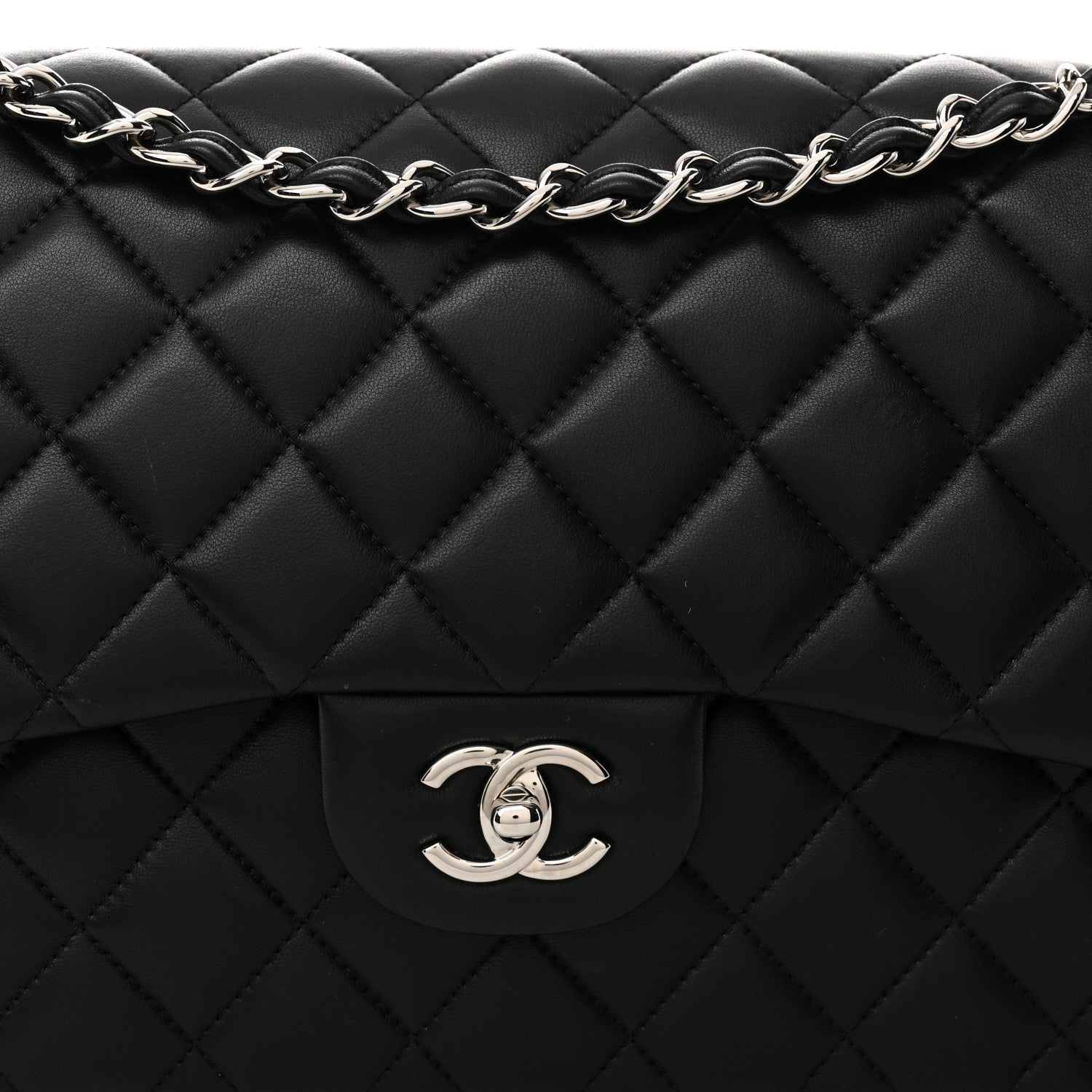 Lambskin Quilted Jumbo Double Flap Black
