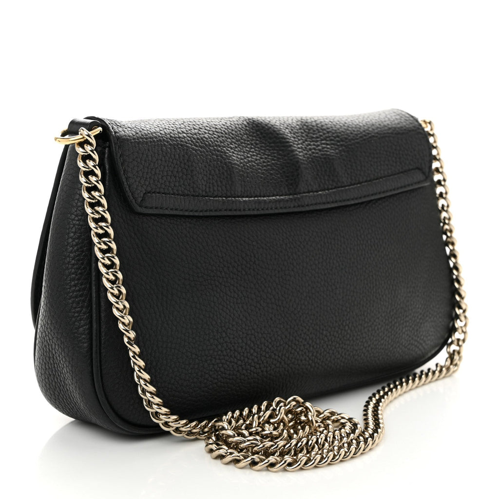 Pebbled Calfskin Medium Soho Flap Crossbody Black