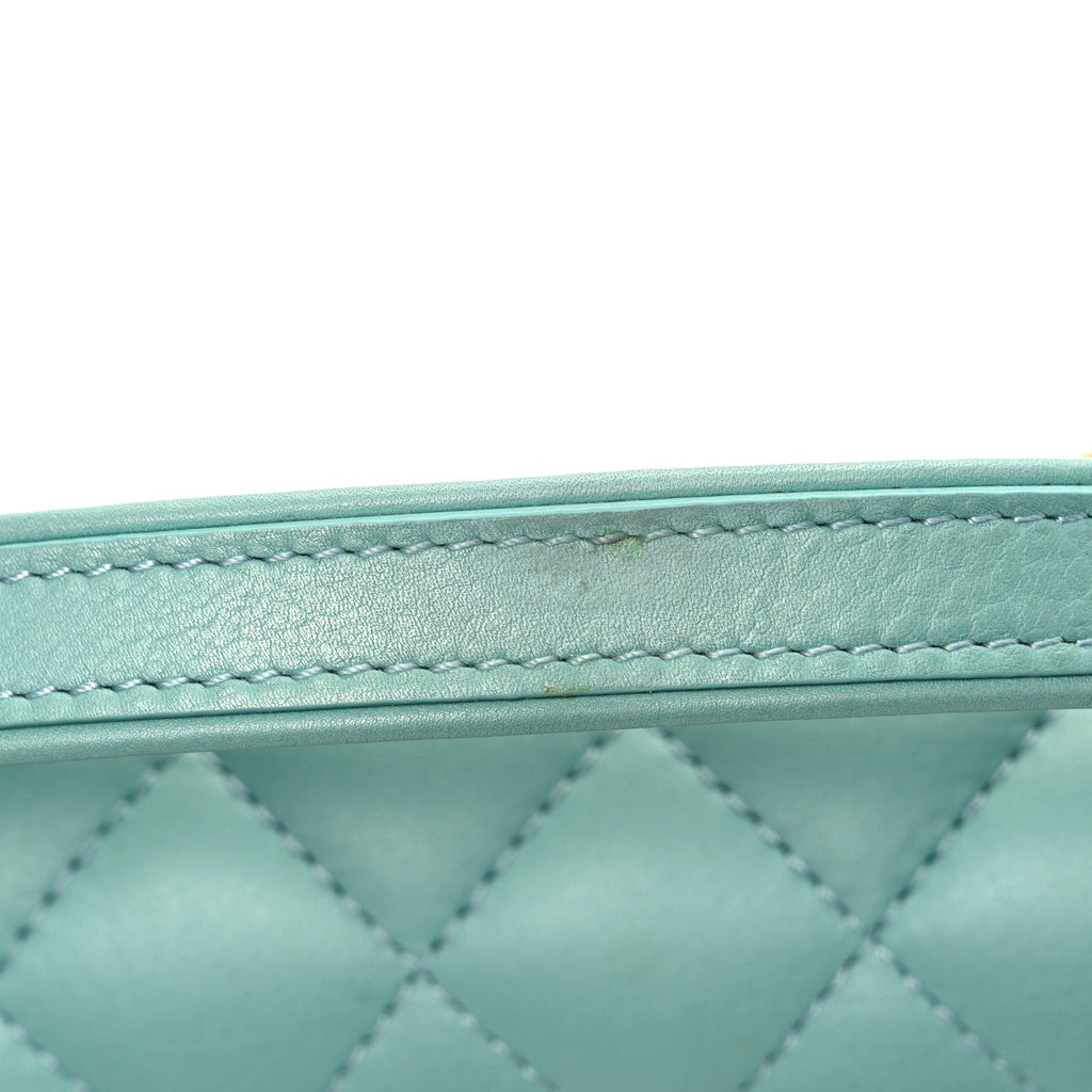 Calfskin Quilted Top Handle Flap Light Blue