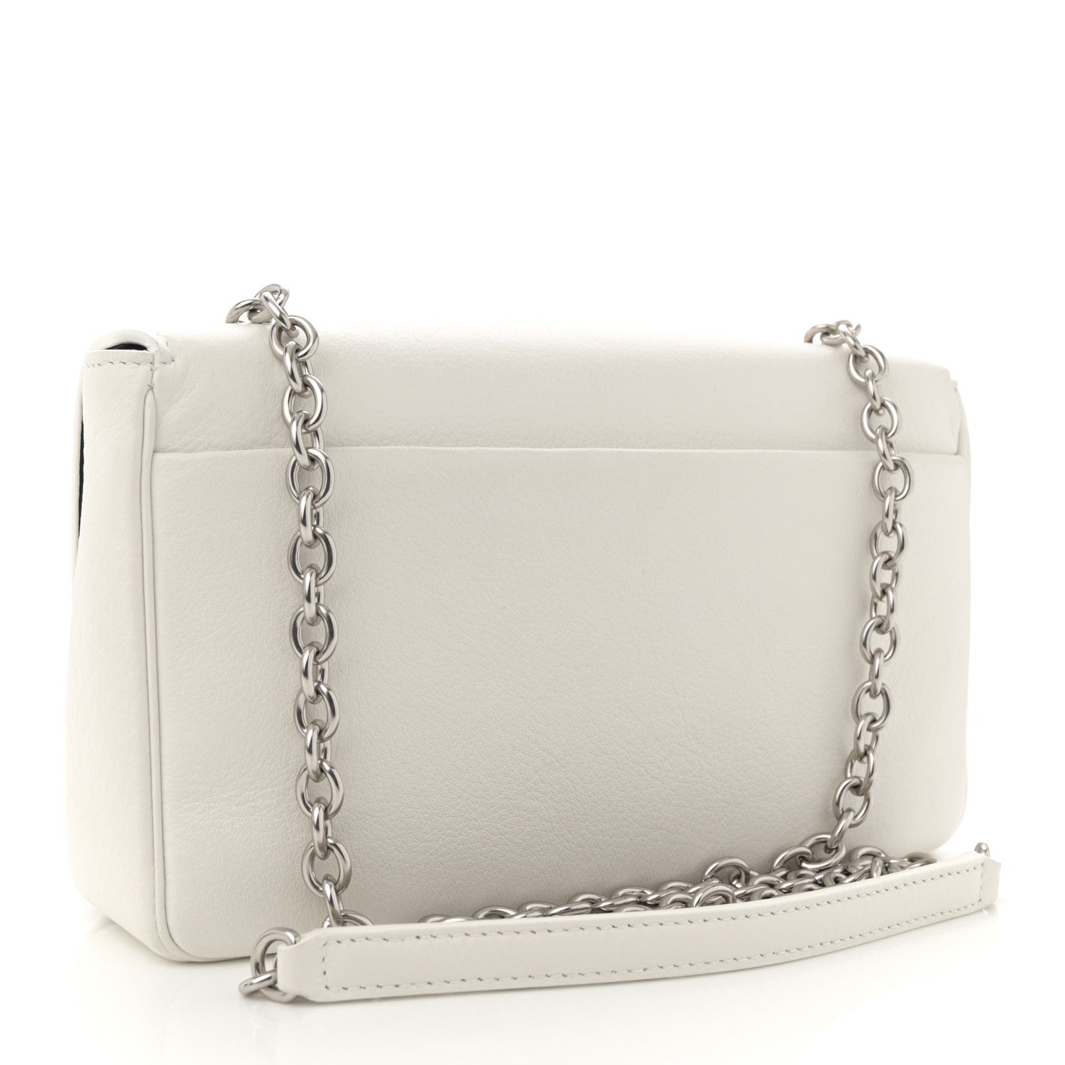 Pebbled Calfskin Logo Everyday Flap Chain Wallet White