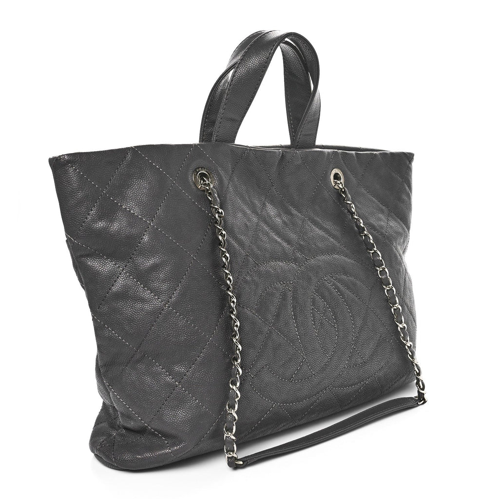 Caviar Quilted Shopping Tote Grey