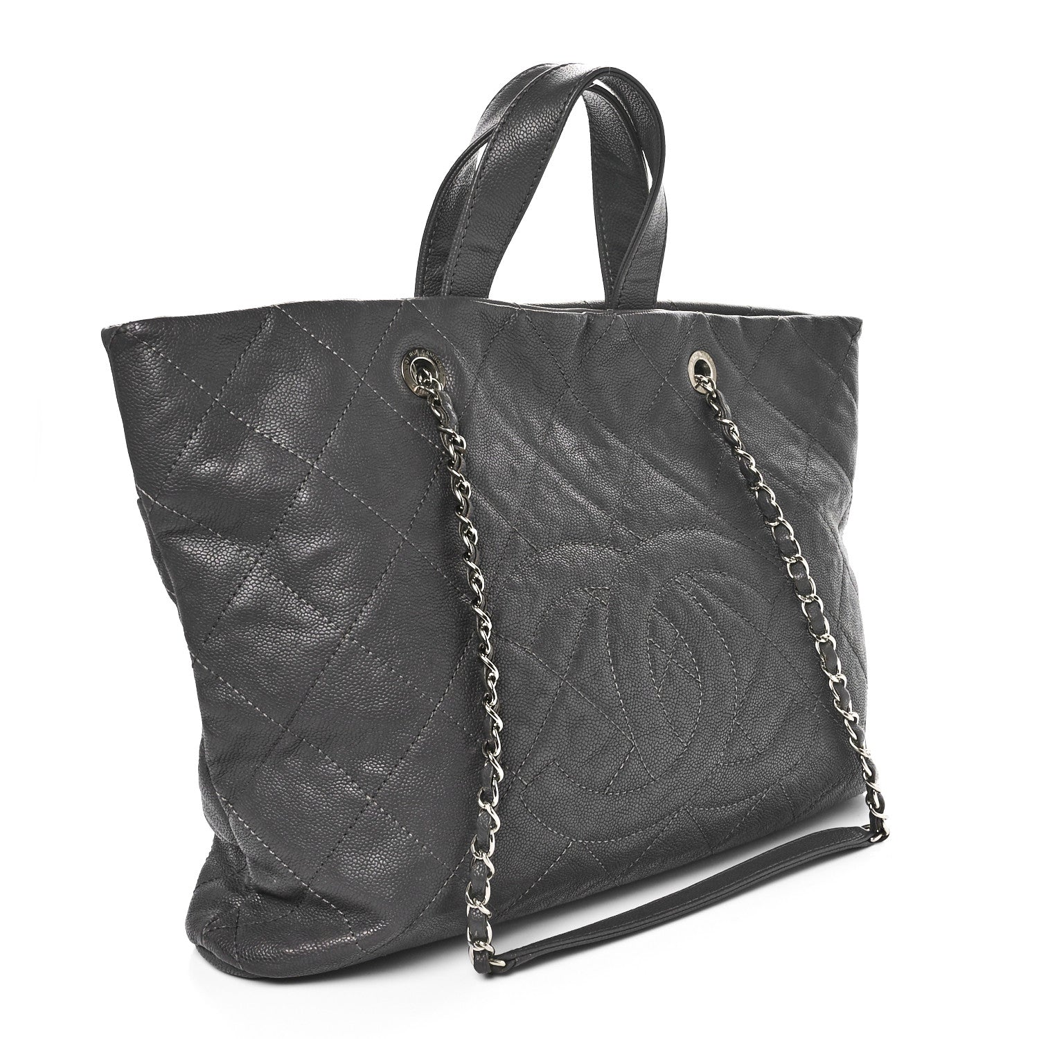 Caviar Quilted Shopping Tote Grey