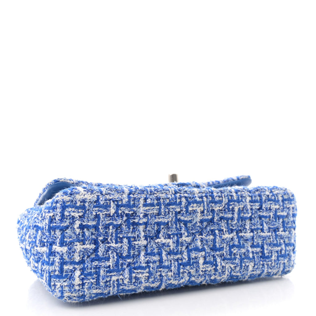 Tweed Quilted Mini Rectangular Flap Blue White