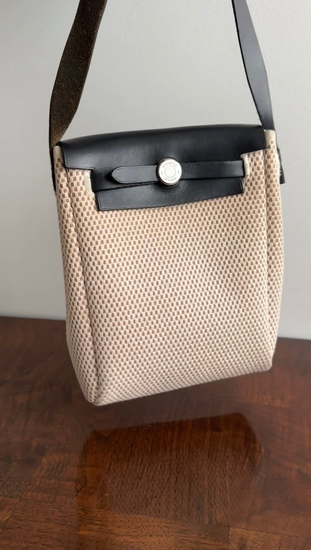 Hermes Mini Herbag Crossbody Bag Toile Natural and Black Canvas