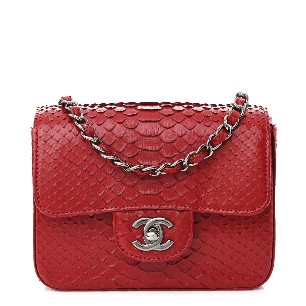 Snakeskin Mini Square Flap Red