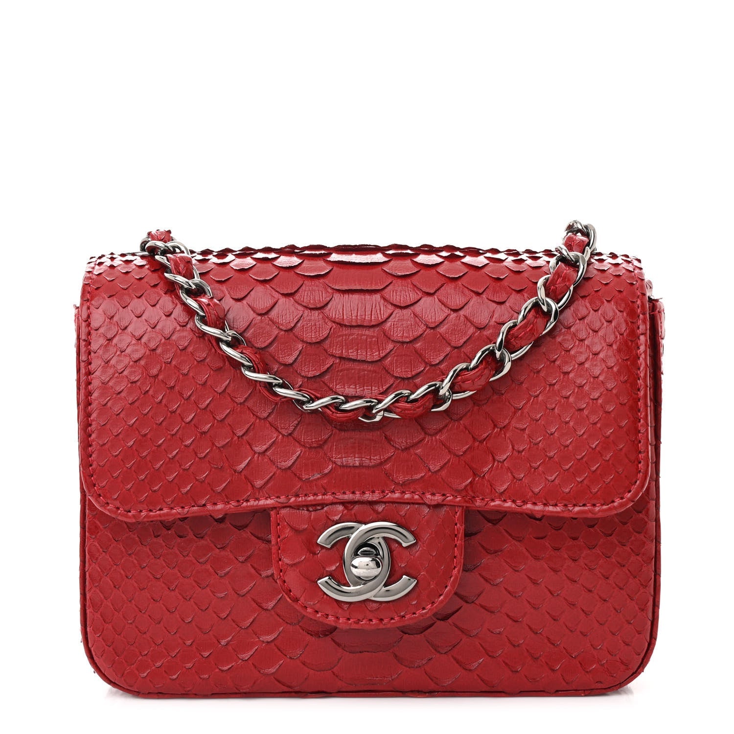 Snakeskin Mini Square Flap Red