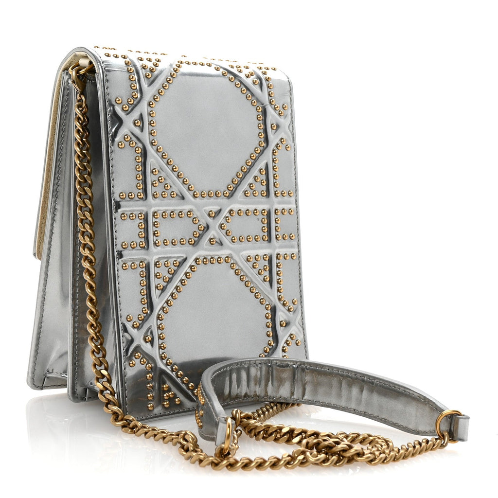 Metallic Calfskin Studded Vertical Diorama Silver