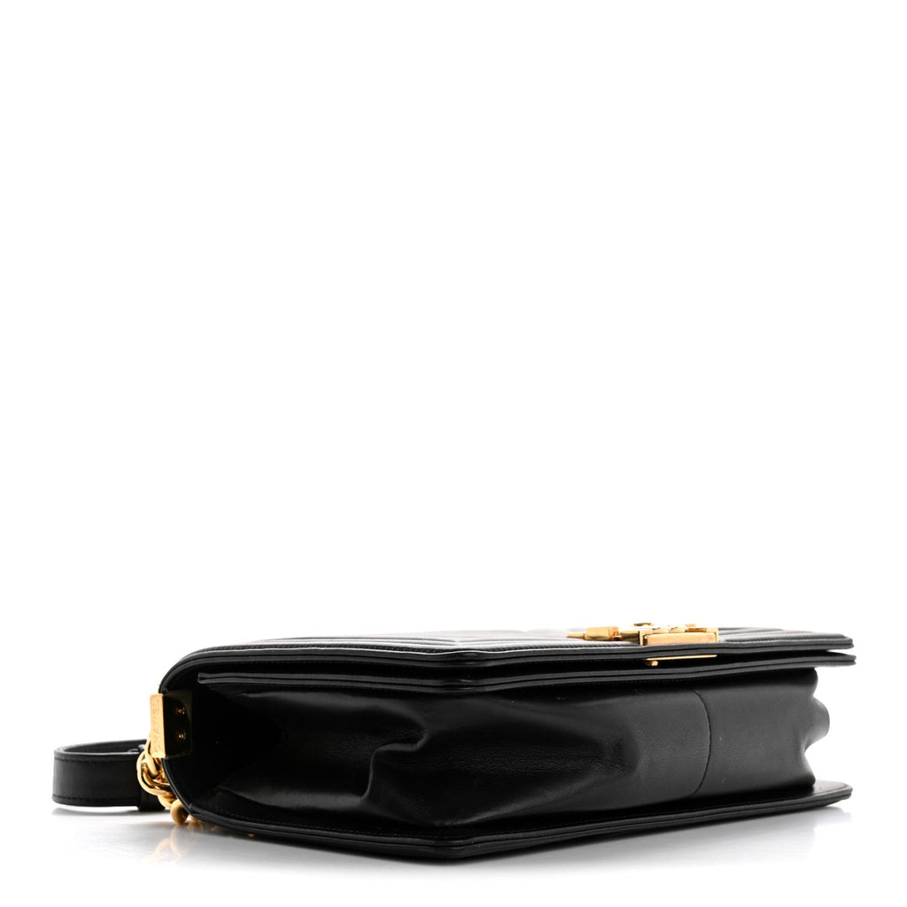 Calfskin Chevron Quilted Medium Boy Flap Black