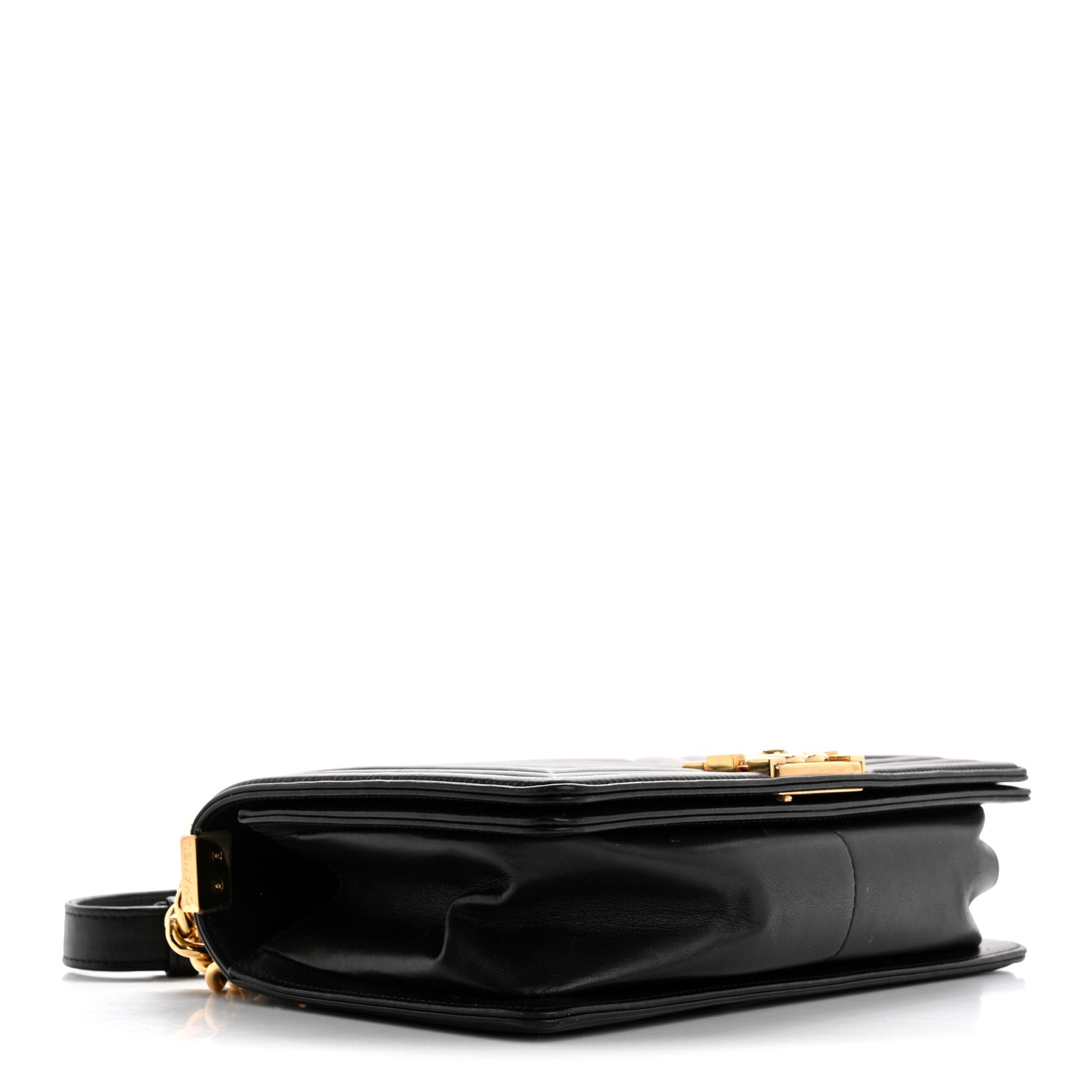 Calfskin Chevron Quilted Medium Boy Flap Black