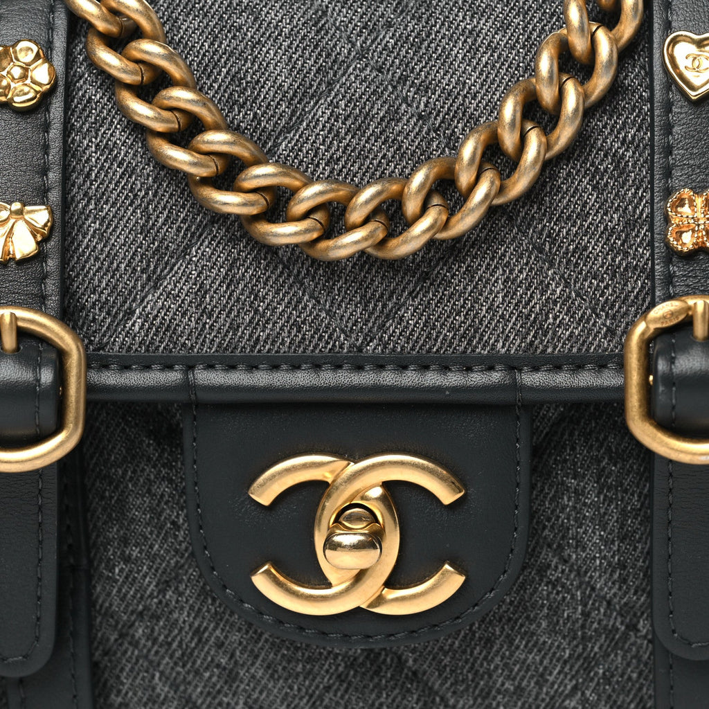 Denim Quilted Mini Flap Grey