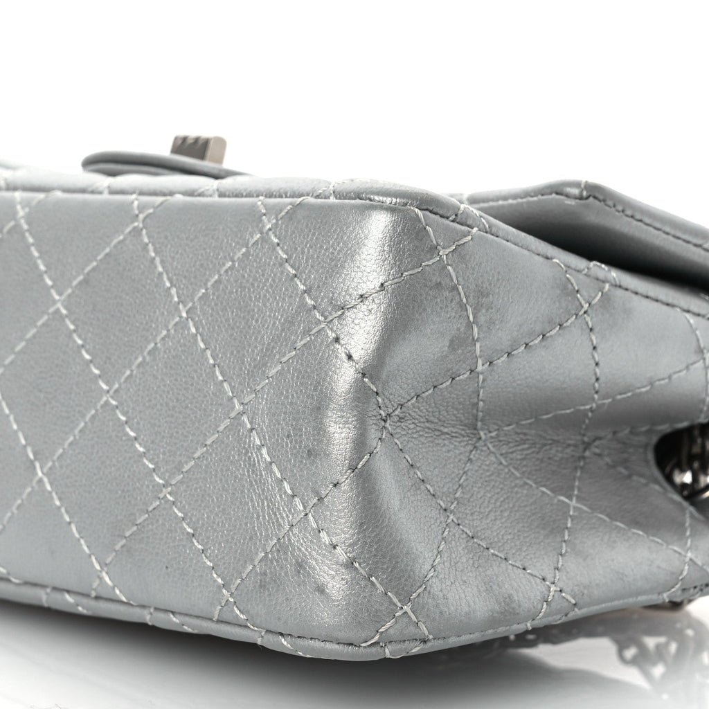 Metallic Grained Calfskin Quilted 2.55 Reissue Mini Flap Silver