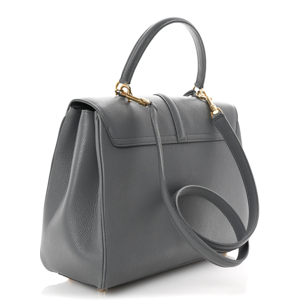 Grained Calfskin Medium 16 Top Handle Bag Grey