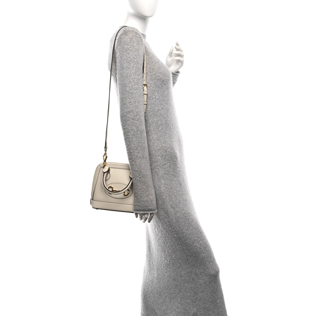 Boarded Plutone Calfskin Mini Horsebit 1955 Top Handle Bag Mystic White