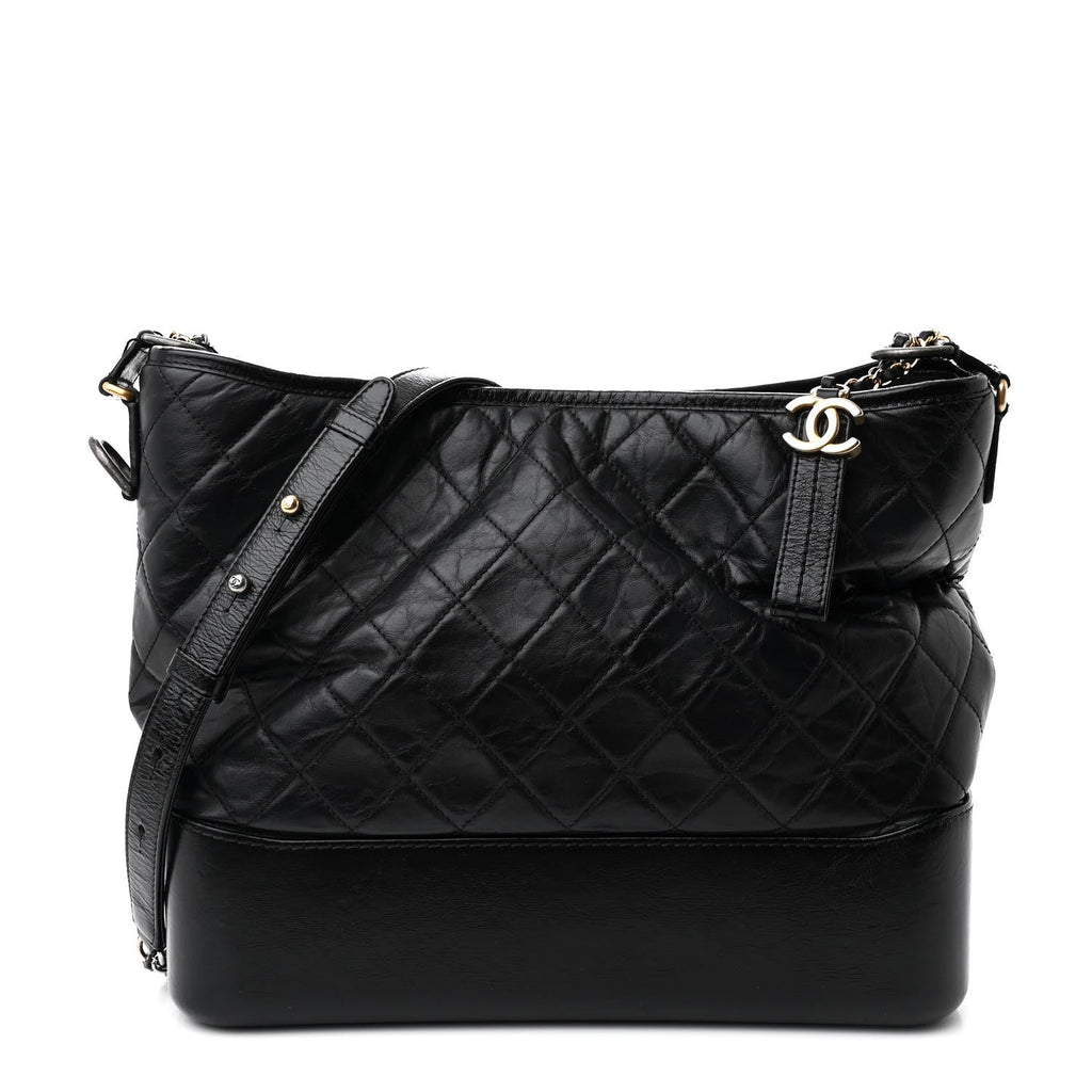 Aged Calfskin Quilted Large Gabrielle Hobo Black