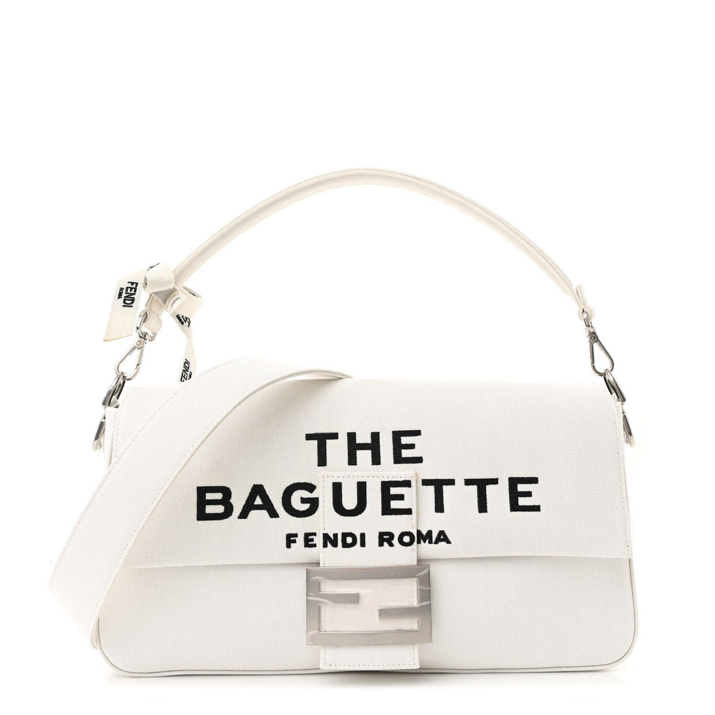 X MARC JACOBS Canvas Logo Maxi Baguette White Black