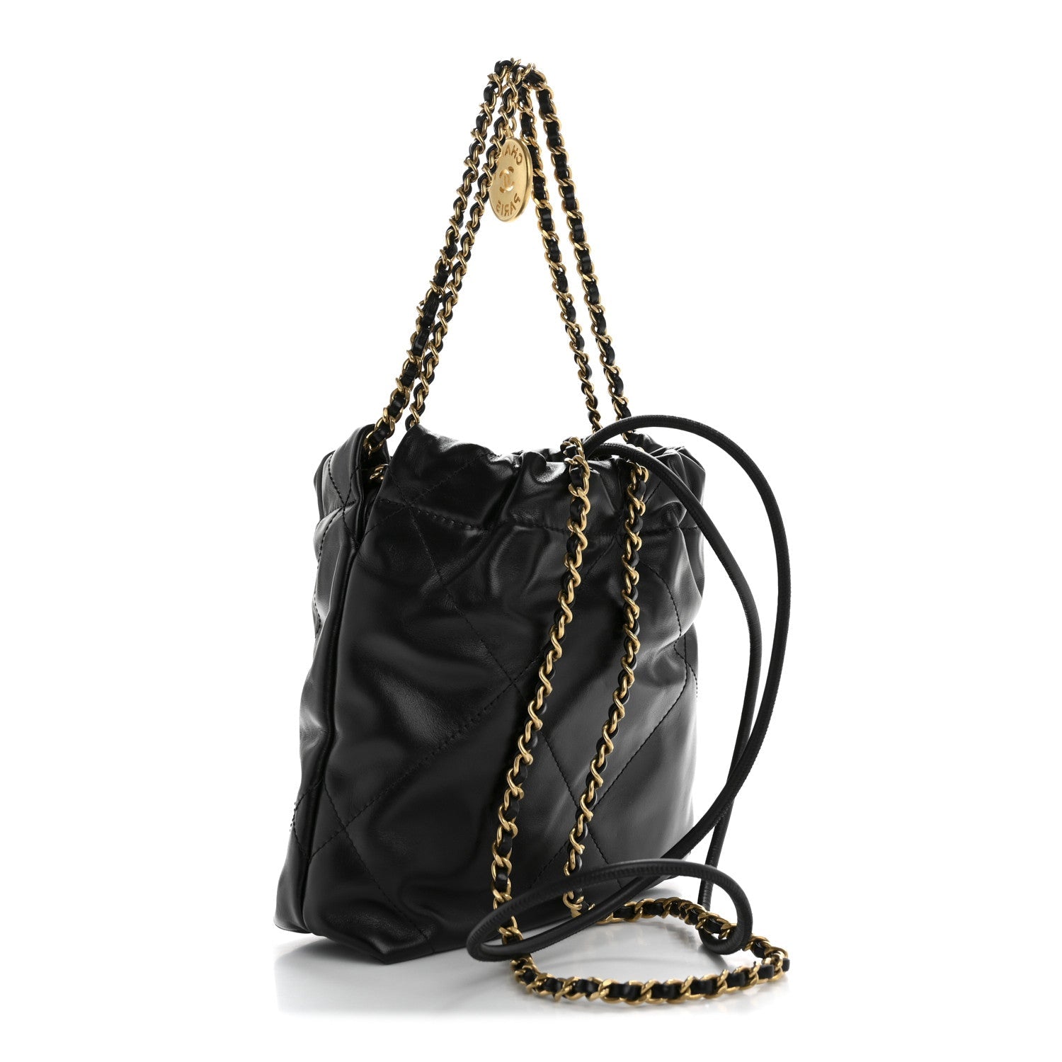Shiny Calfskin Quilted Mini Chanel 22 Black White