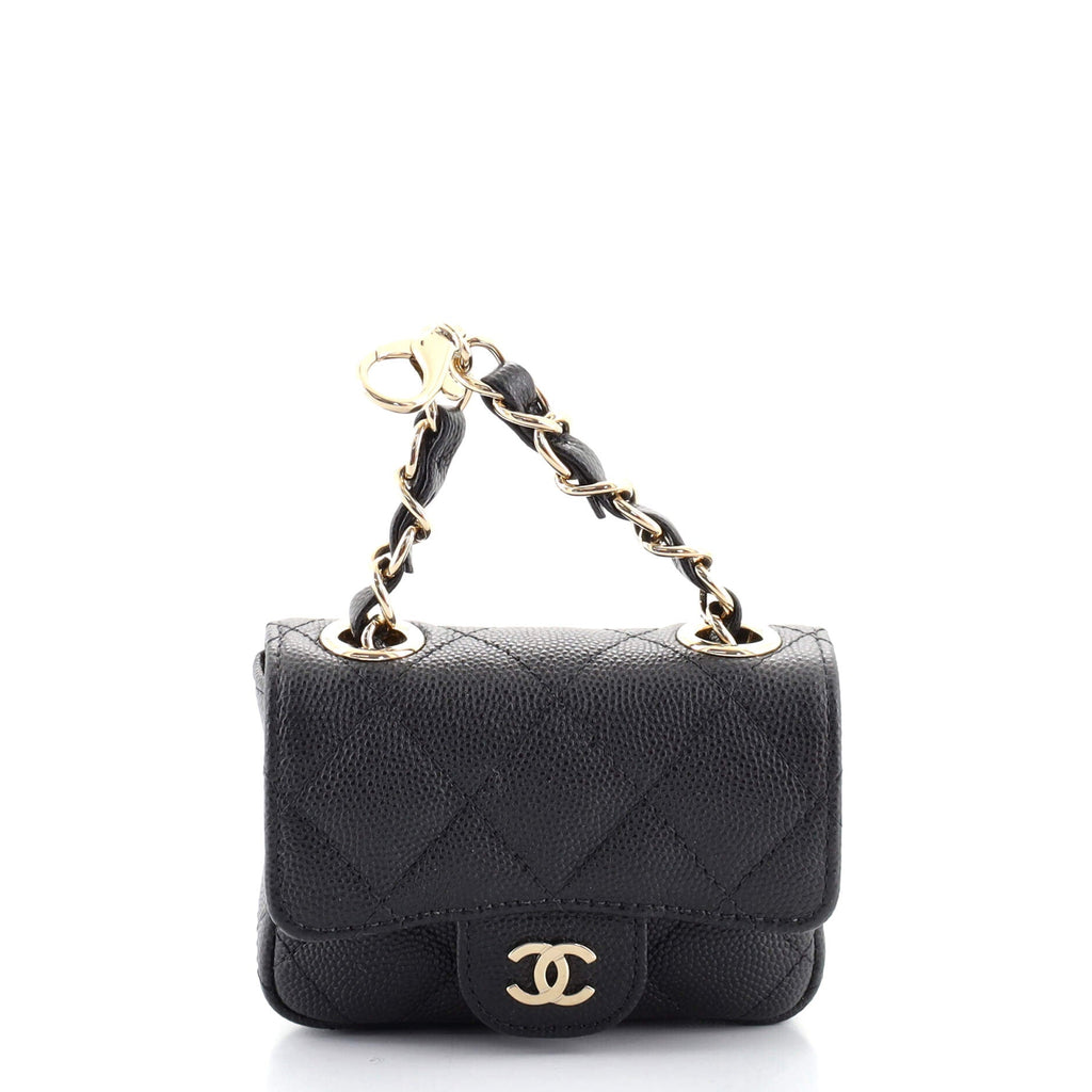 Classic Flap Charm Chain Belt Bag Quilted Caviar Mini