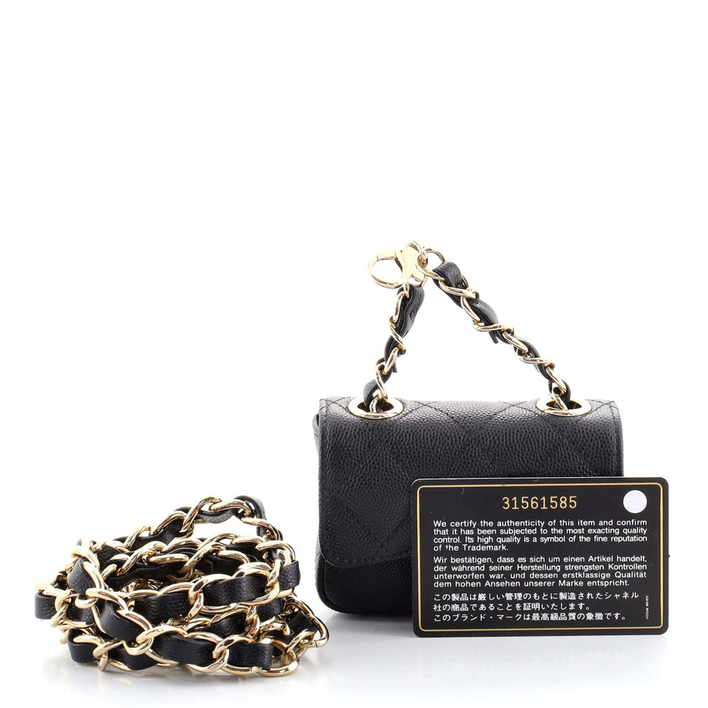 Classic Flap Charm Chain Belt Bag Quilted Caviar Mini