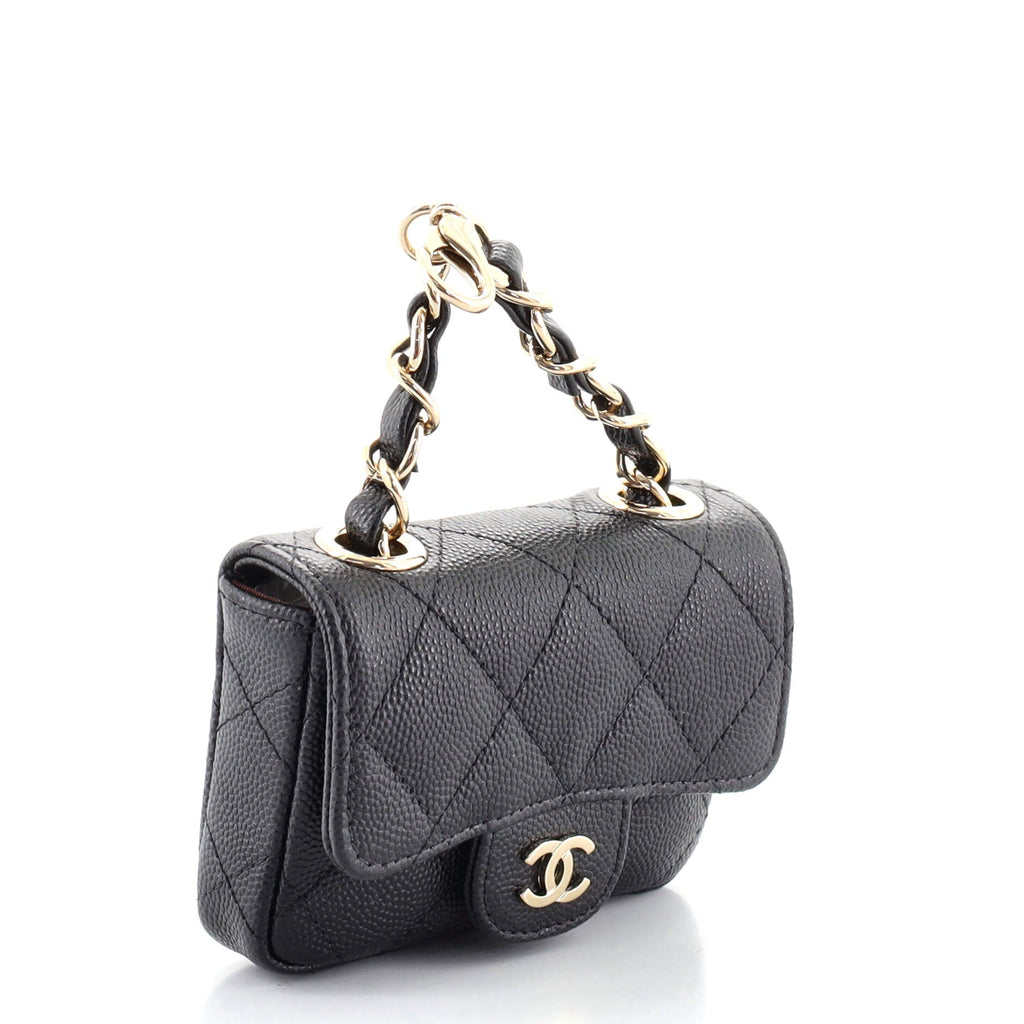 Classic Flap Charm Chain Belt Bag Quilted Caviar Mini