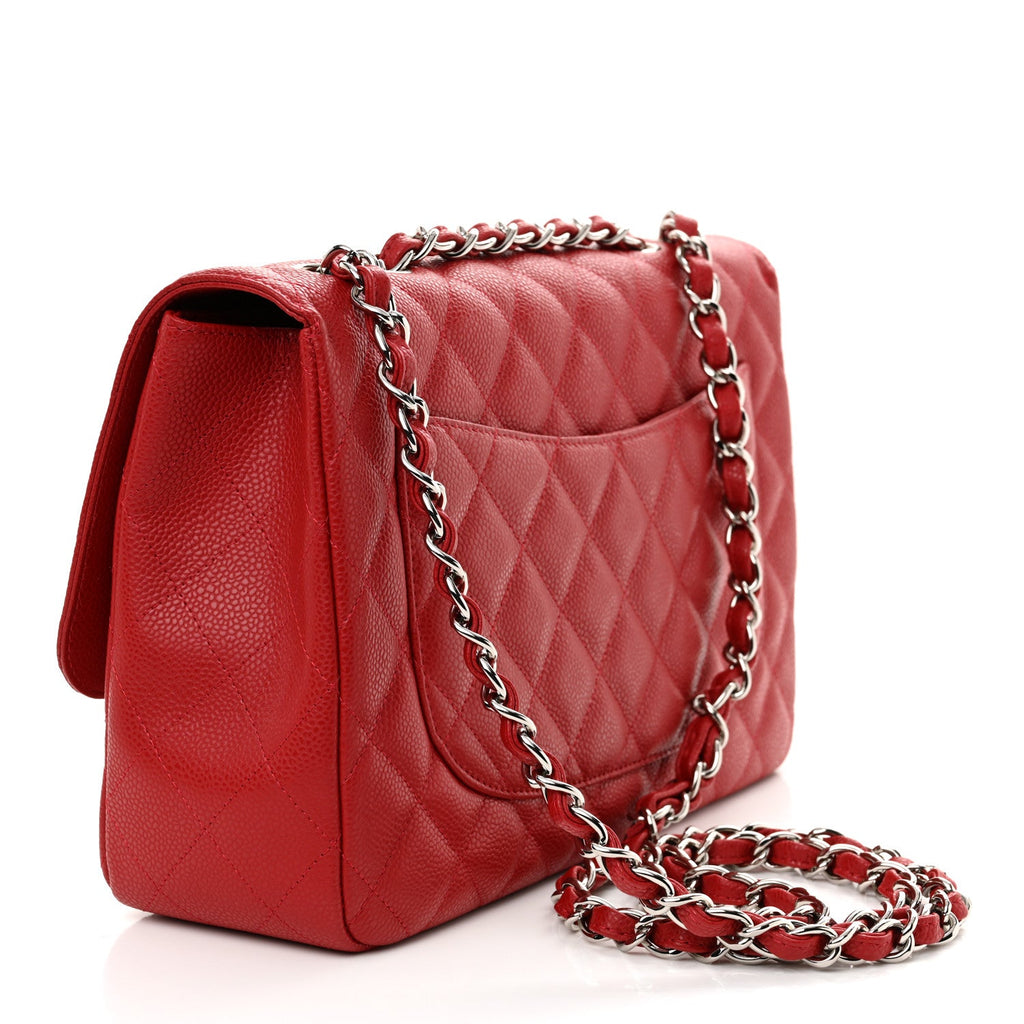 Caviar Quilted Jumbo Single Flap Red
