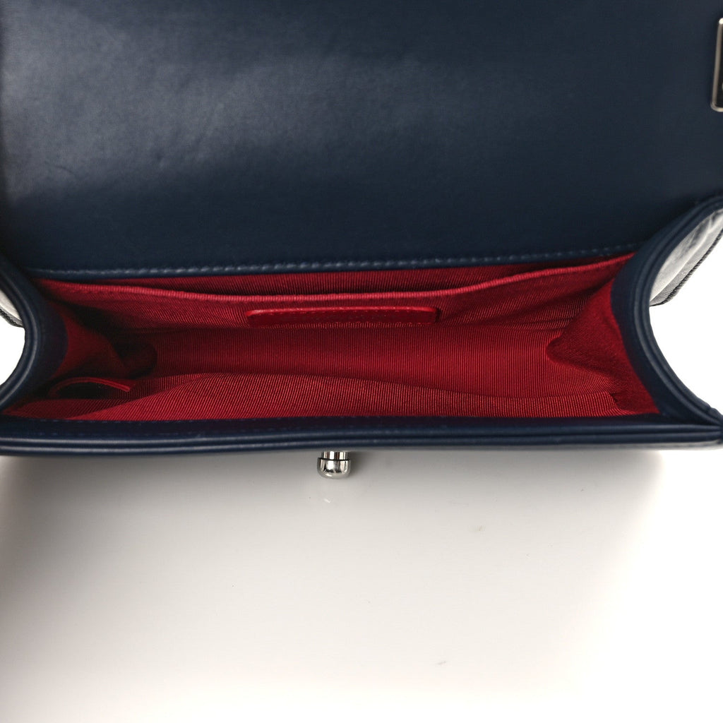 Lambskin Tweed Chevron Small Boy Flap Navy Blue
