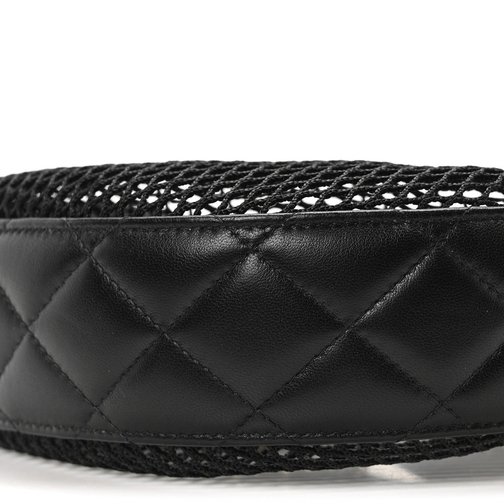 Mesh Shiny Lambskin Chain Hobo Black
