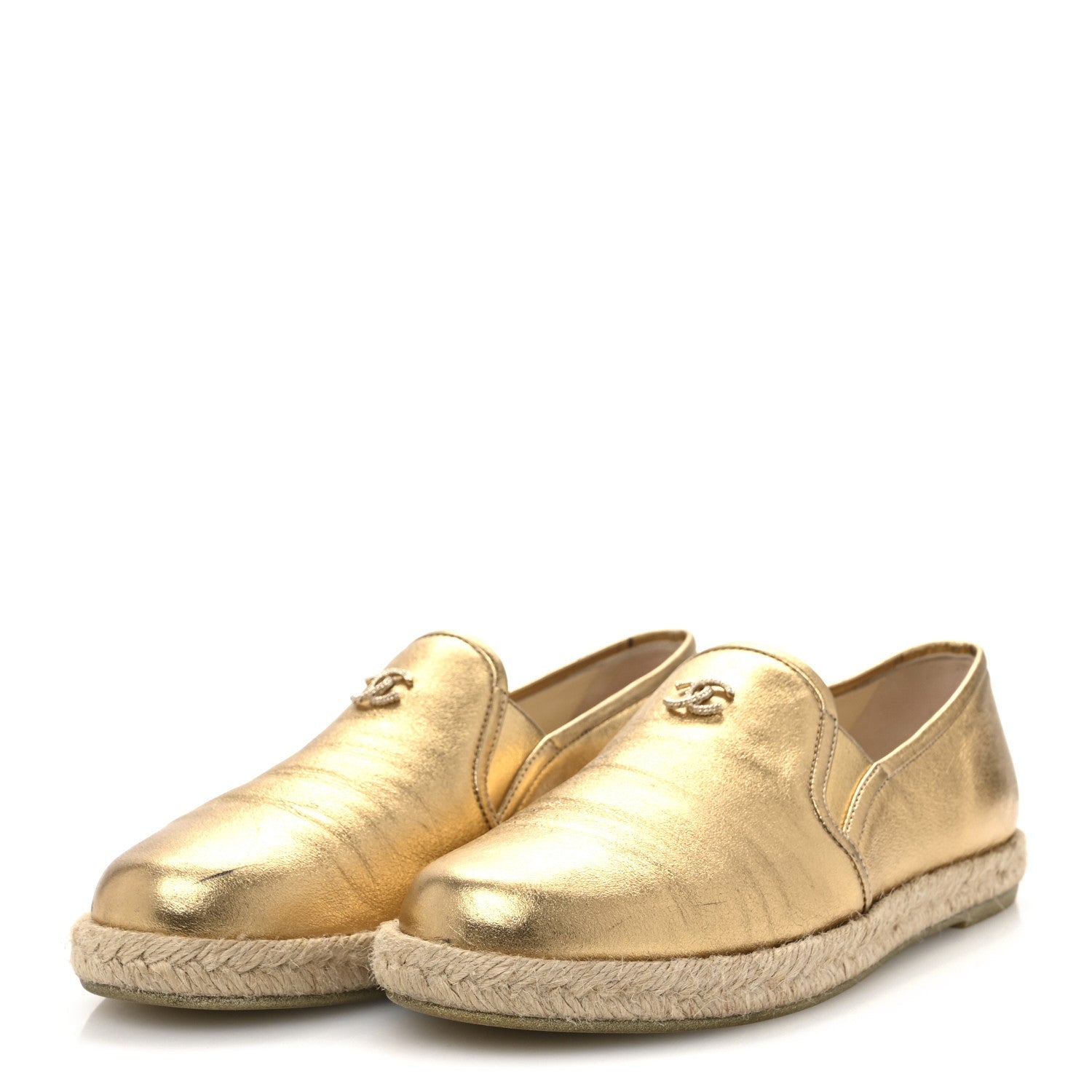 Metallic Lambskin CC Mocassin Loafers 37.5  Gold