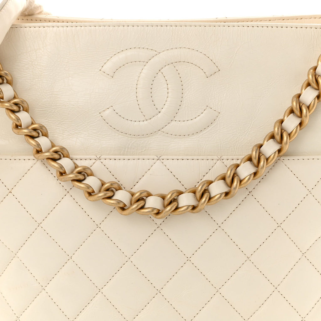 Crumpled Calfskin En Vogue Rope Hobo Bag White