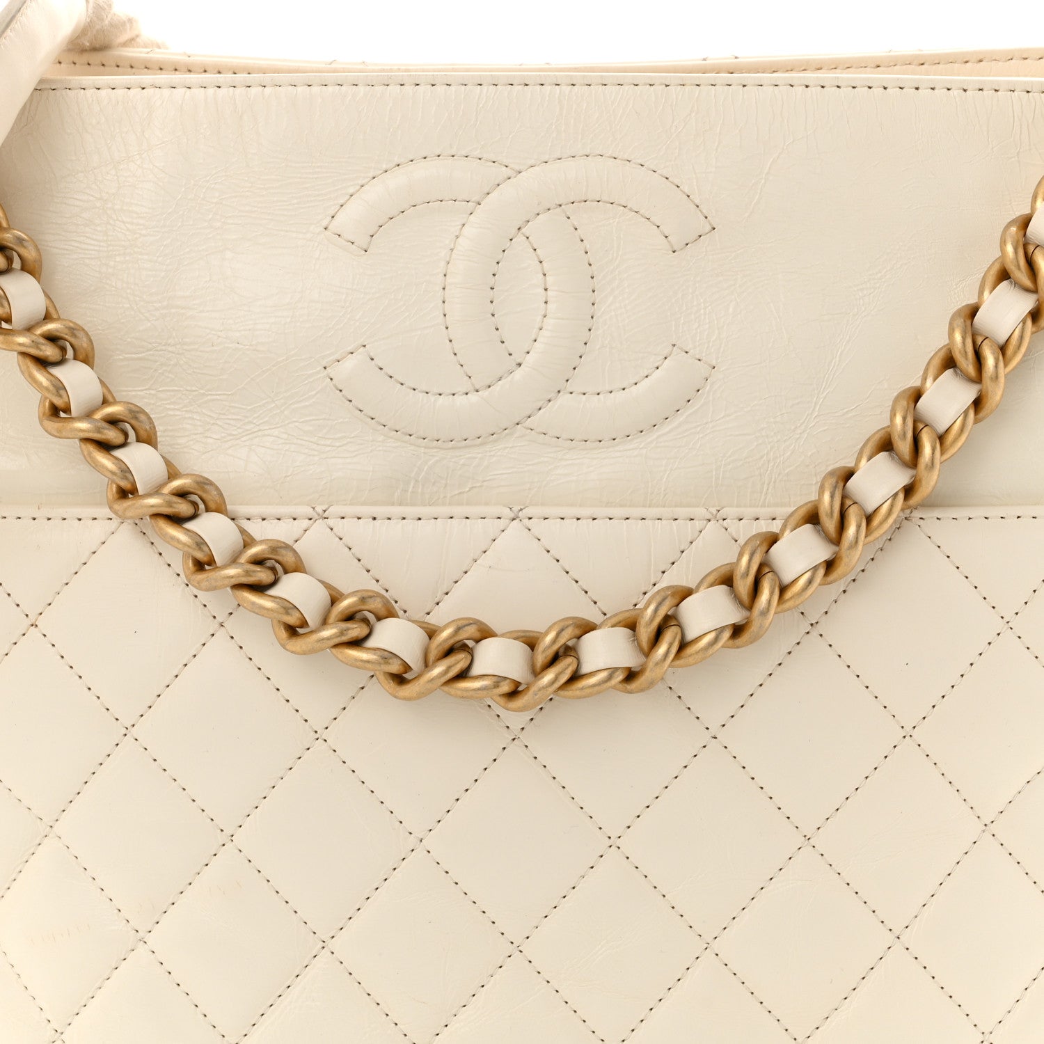 Crumpled Calfskin En Vogue Rope Hobo Bag White
