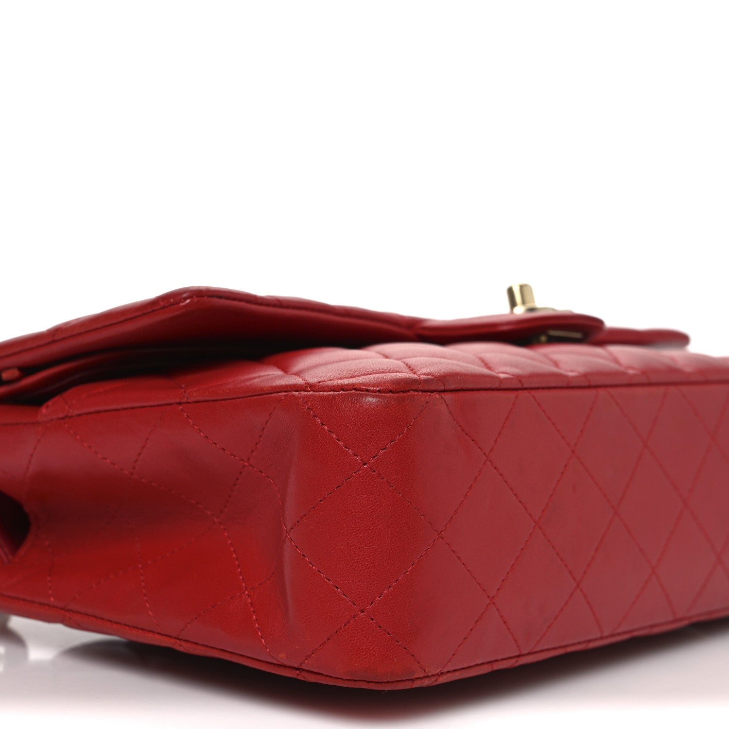 Lambskin Quilted Medium Double Flap Red