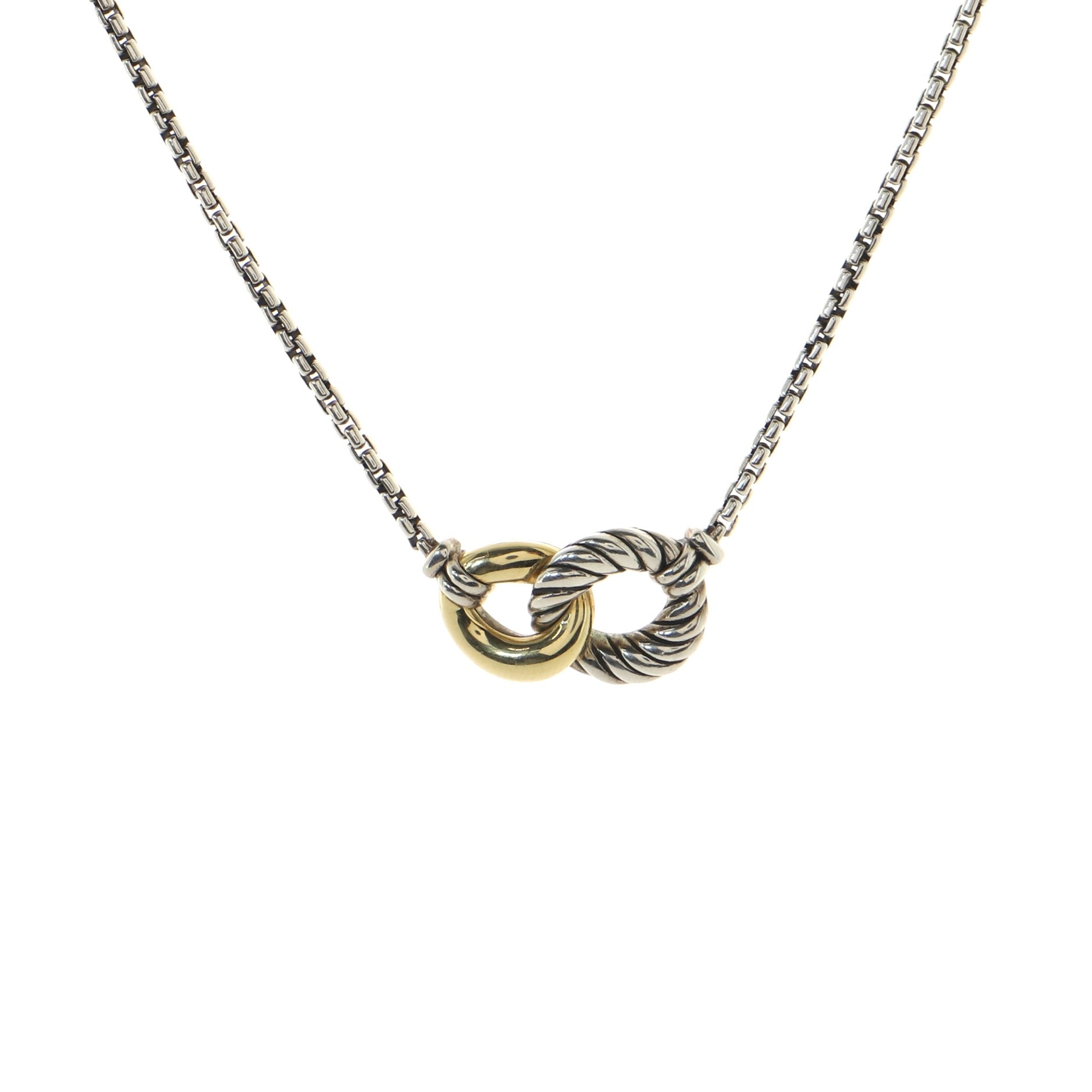 Belmont Curb Link Pendant Necklace Sterling Silver and 18K Yellow Gold