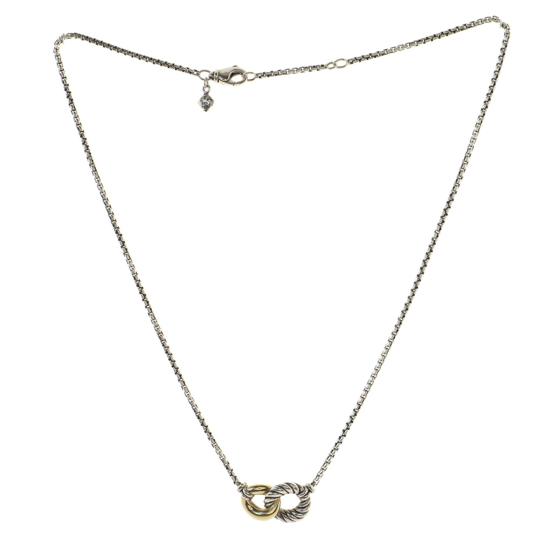 Belmont Curb Link Pendant Necklace Sterling Silver and 18K Yellow Gold