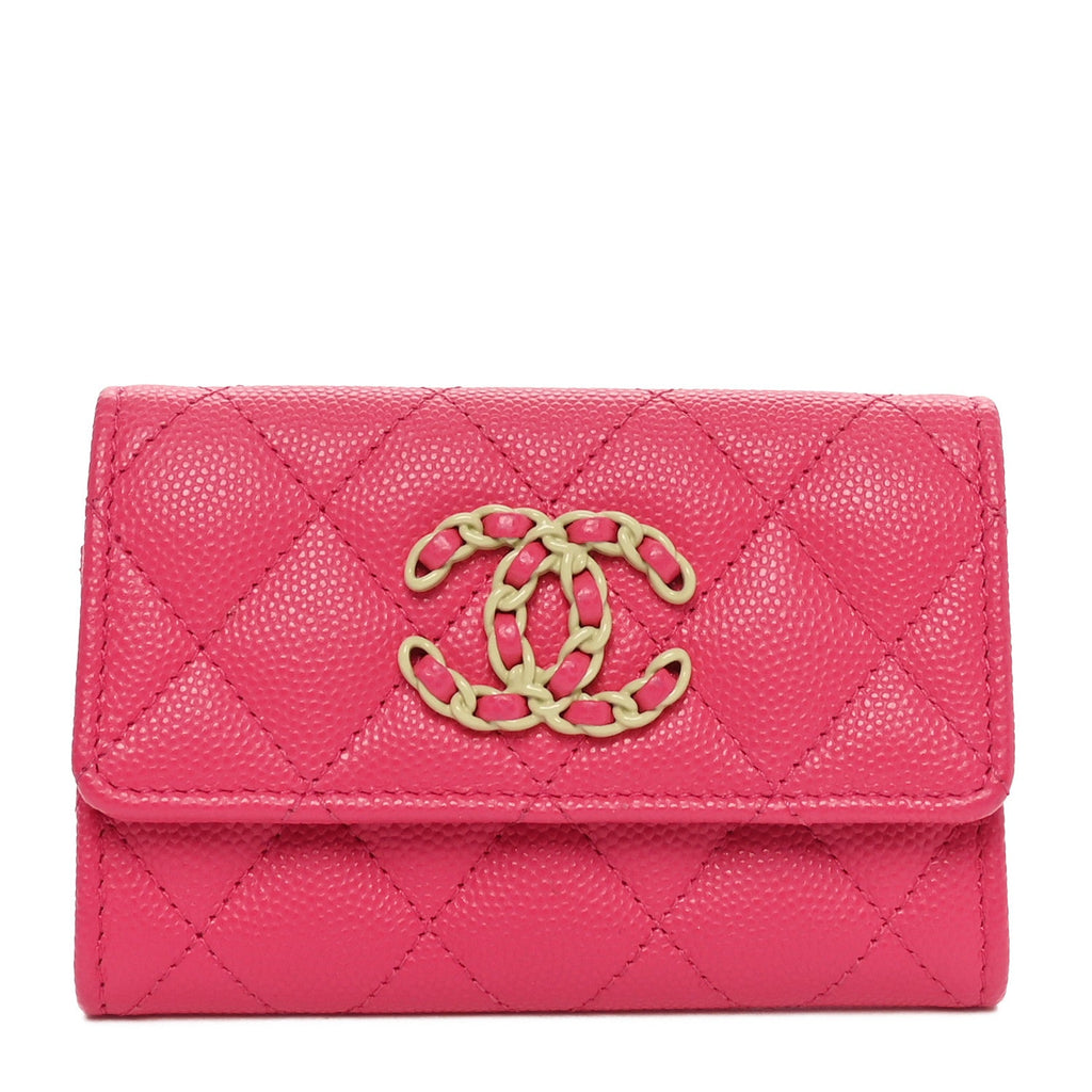 Caviar Quilted Chain CC Flap  Holder Dark Pink