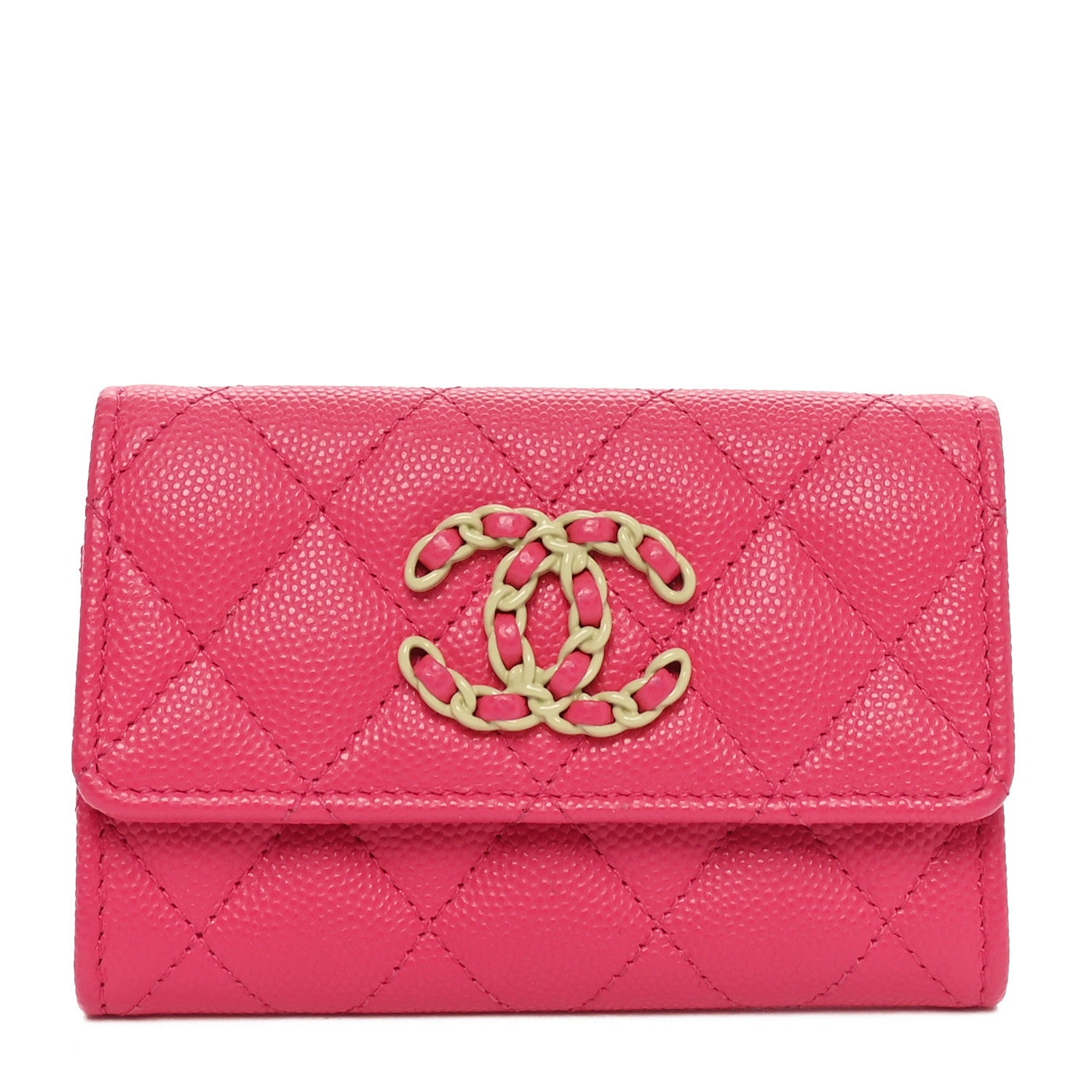 Caviar Quilted Chain CC Flap  Holder Dark Pink