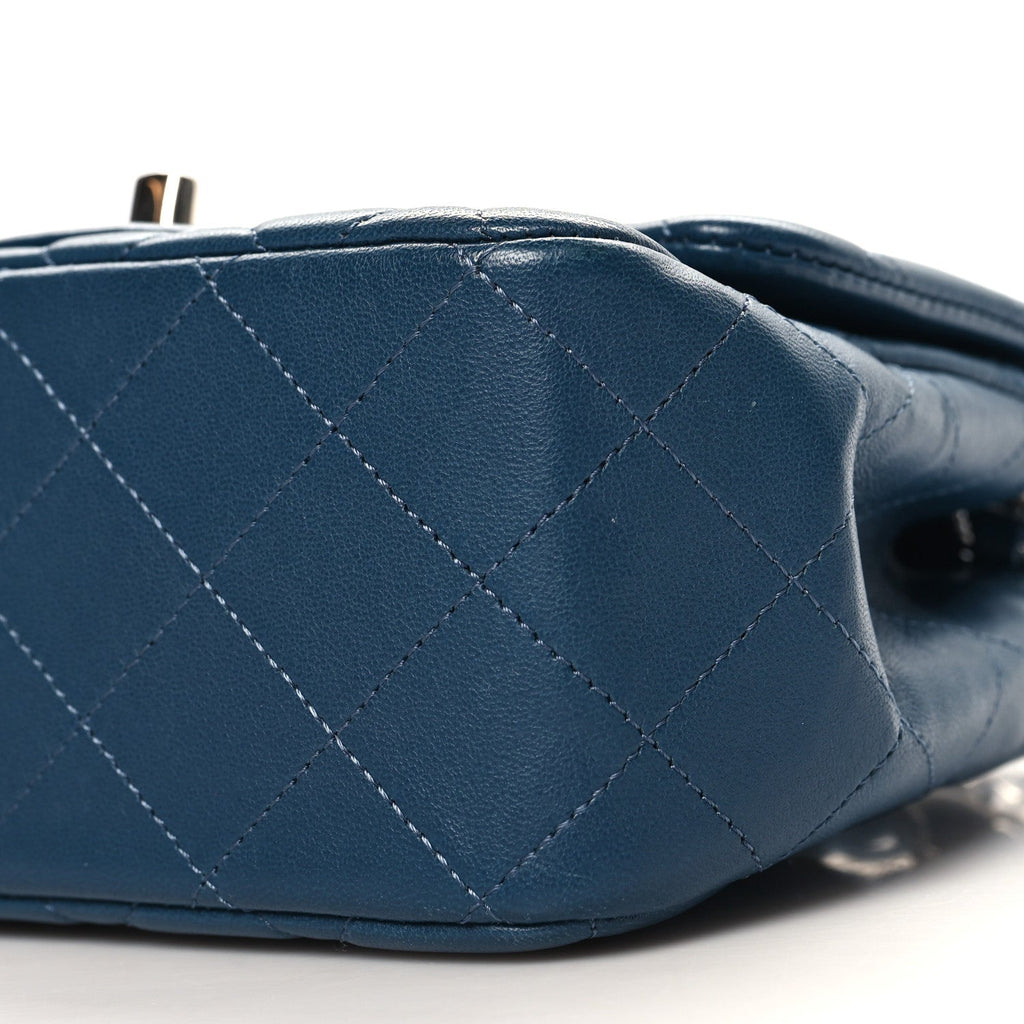 Lambskin Quilted Mini Square Flap Dark Blue