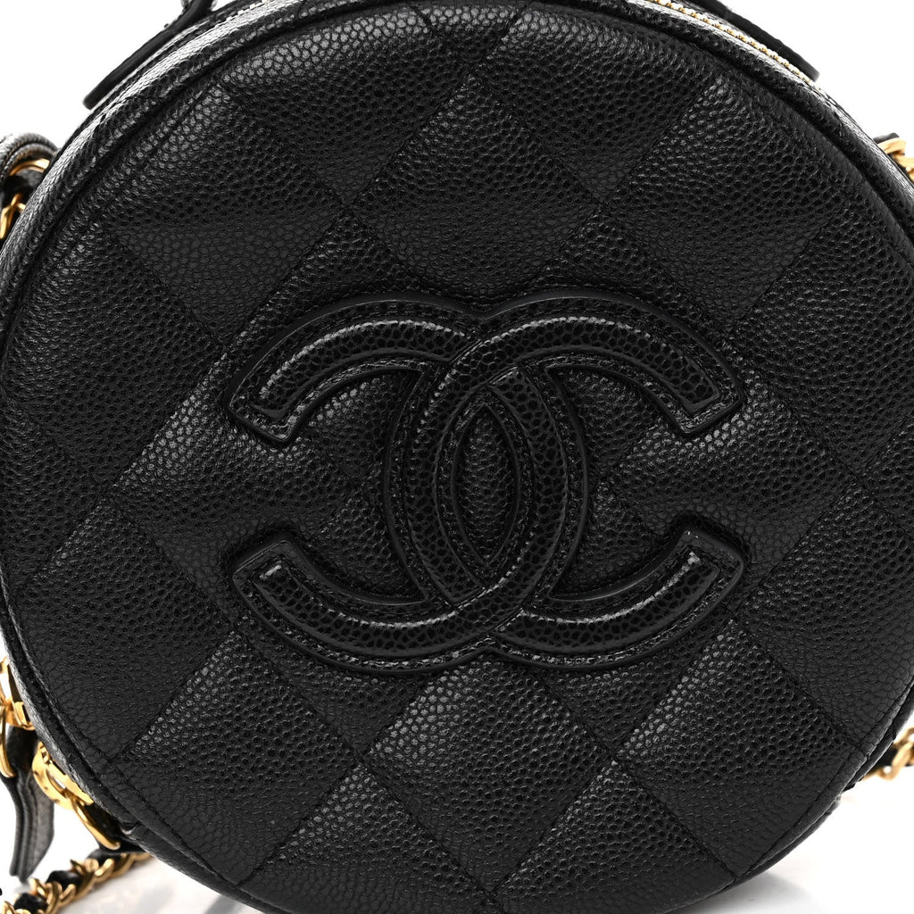 Caviar Quilted Small Round Vanity With Chain Black