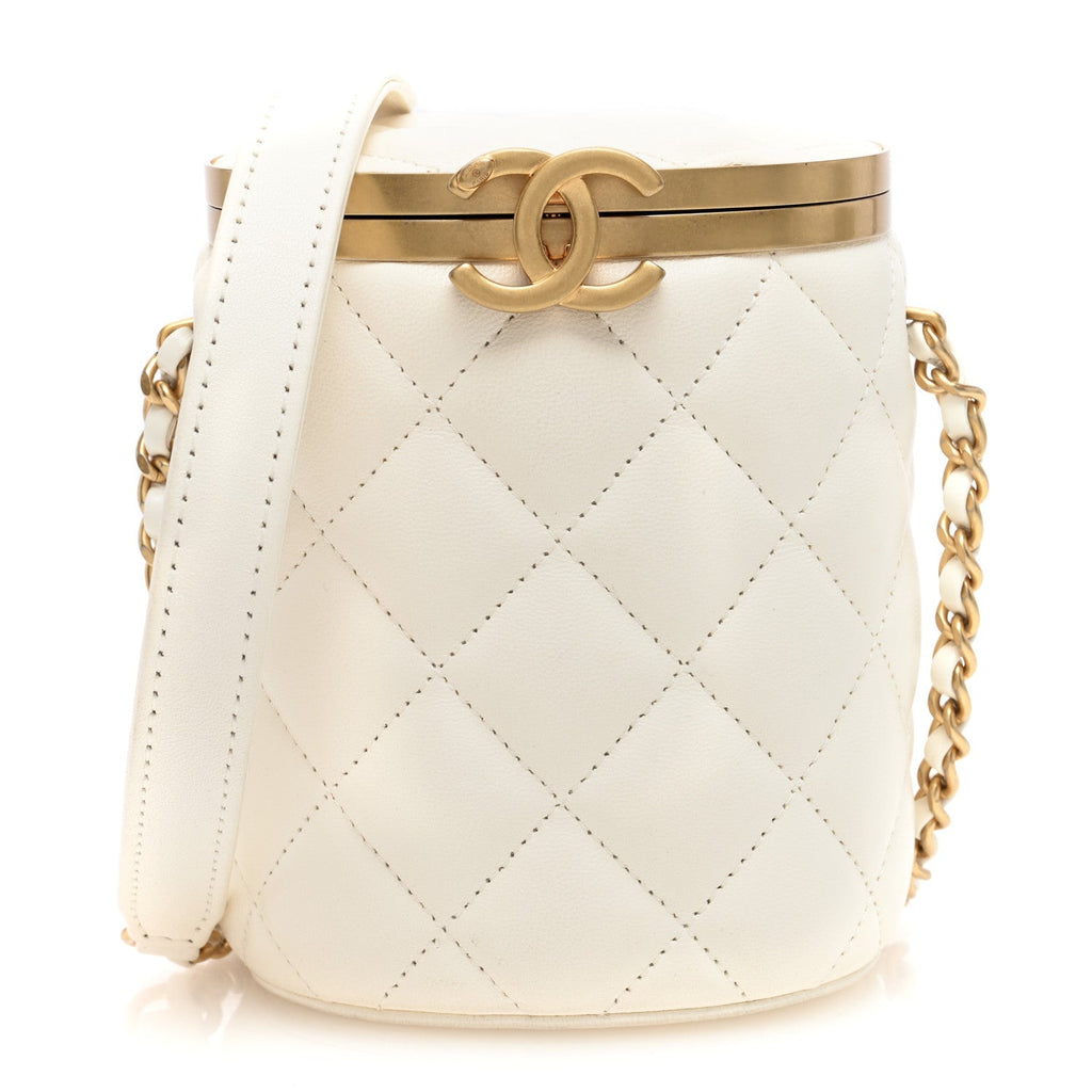 Lambskin Quilted Mini Crown Box Bag White