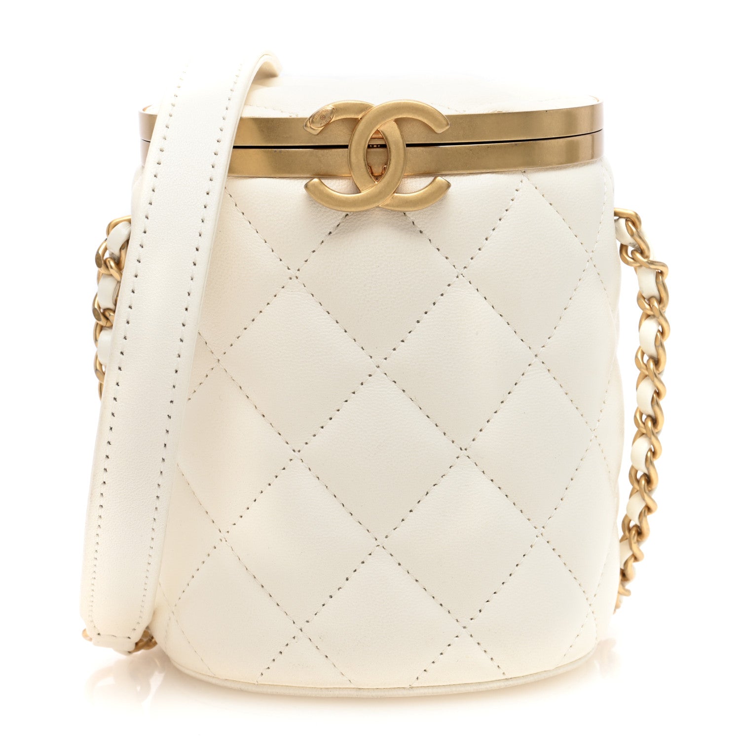 Lambskin Quilted Mini Crown Box Bag White