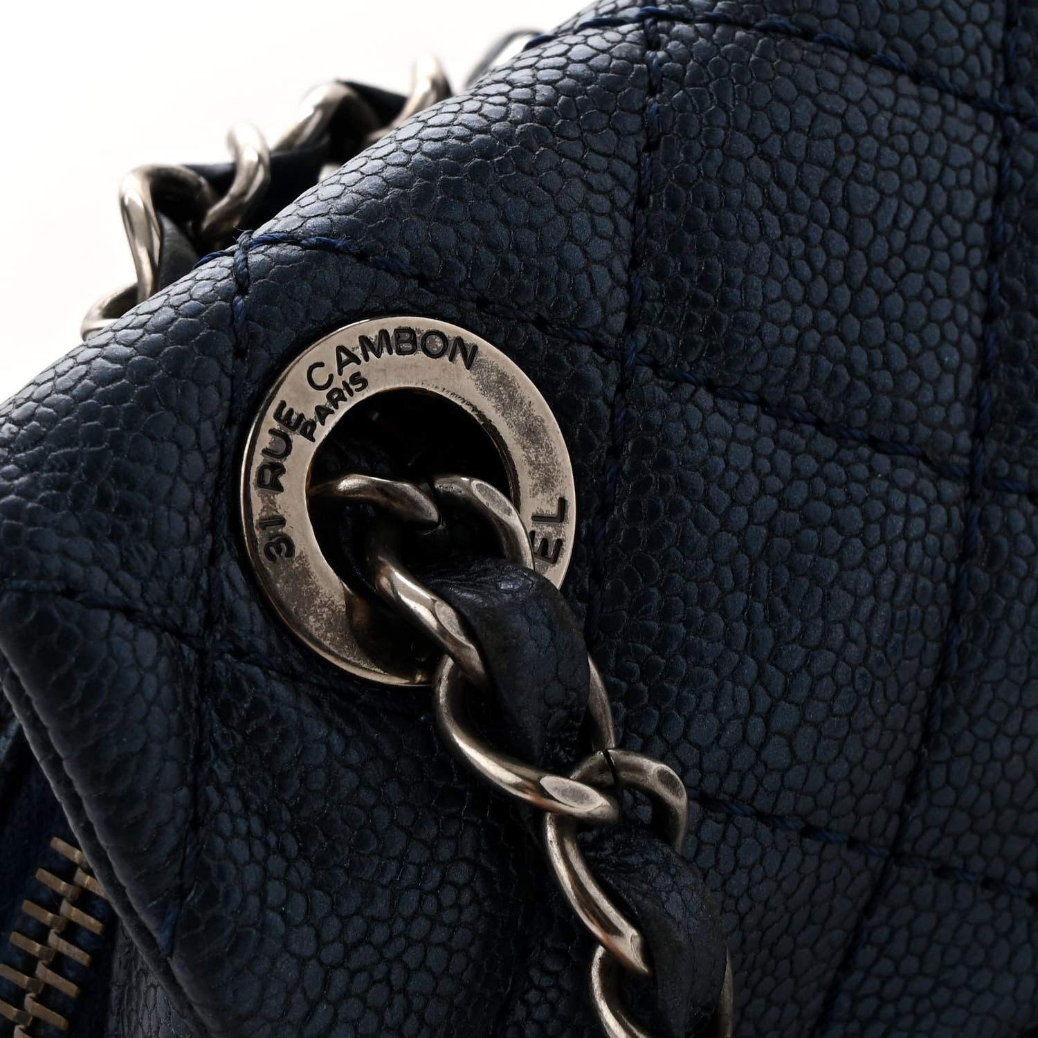 Iridescent Caviar Quilted Jumbo Easy Flap Dark Blue