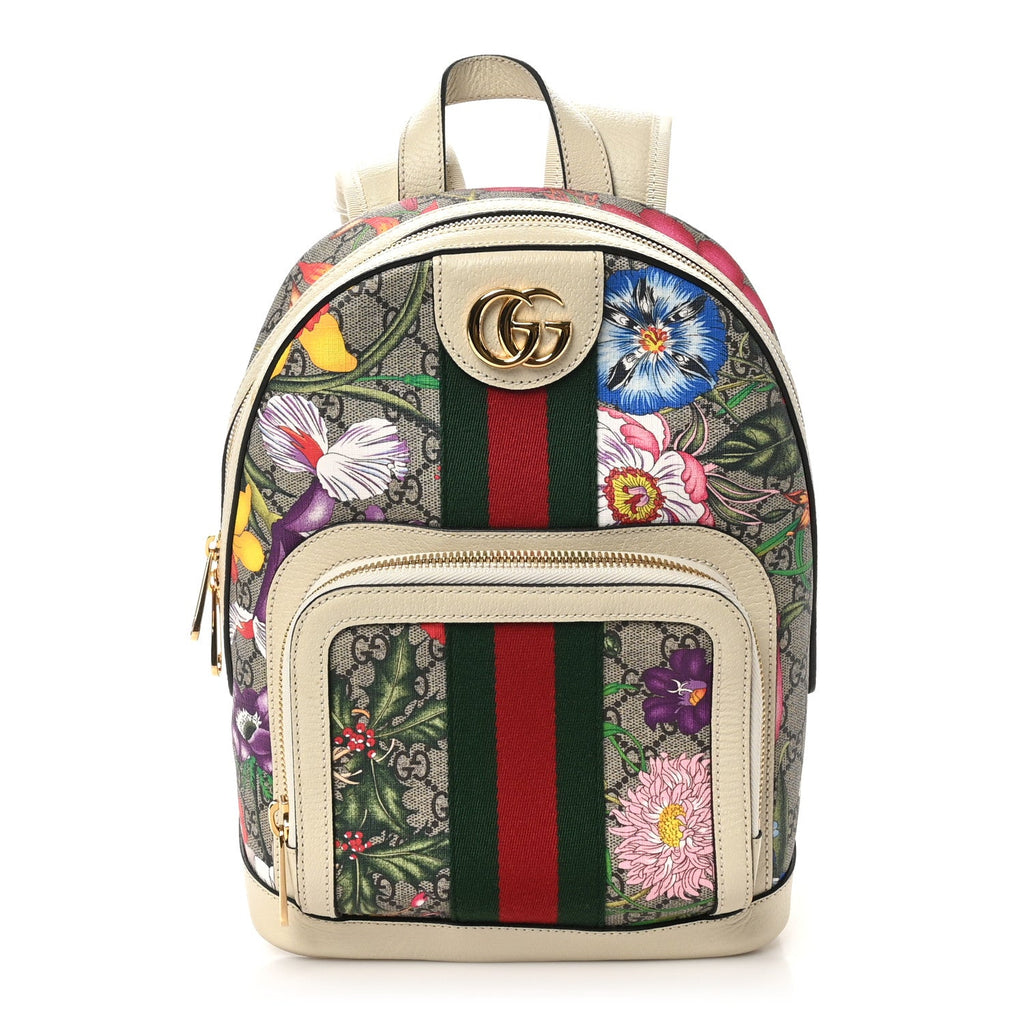 GG Supreme Monogram Flora Web Small Ophidia Day Backpack White