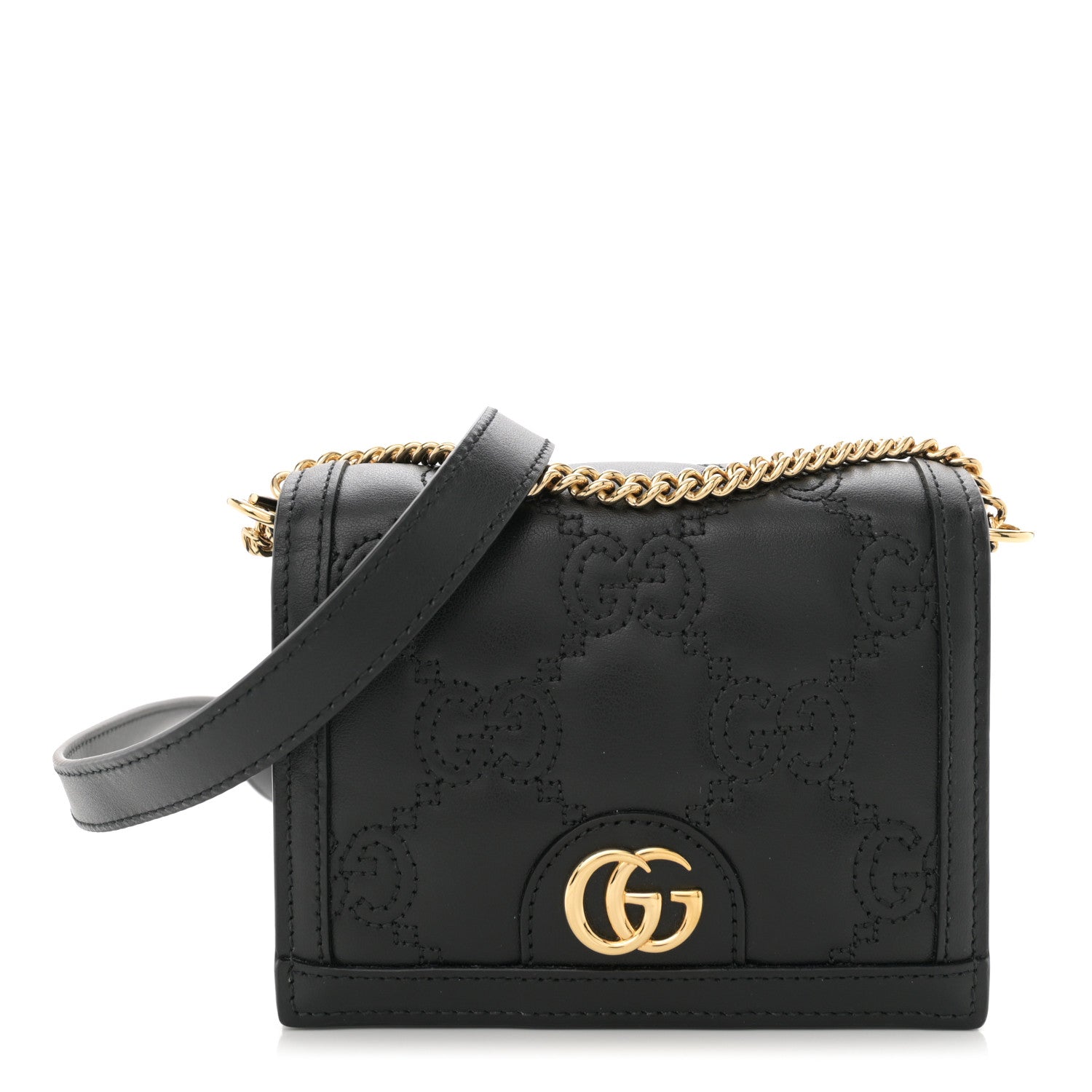 Nylon Calfskin Enamel GG Matelasse Mini Chain Bag Black