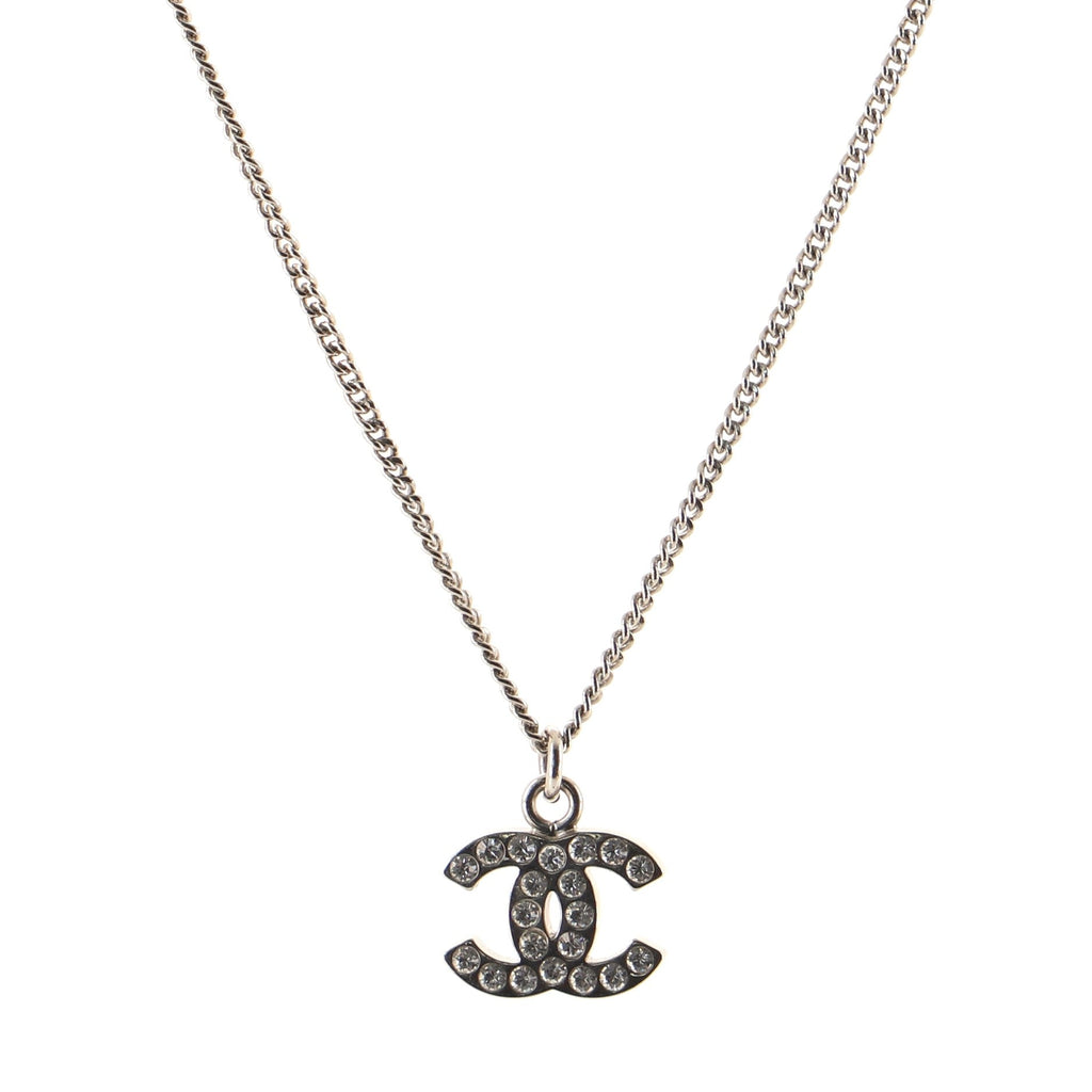 CC Long Pendant Necklace Crystal Embellished Metal