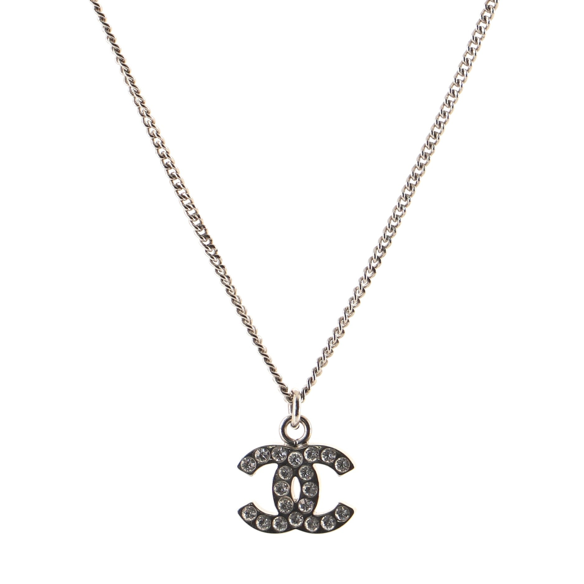 CC Long Pendant Necklace Crystal Embellished Metal