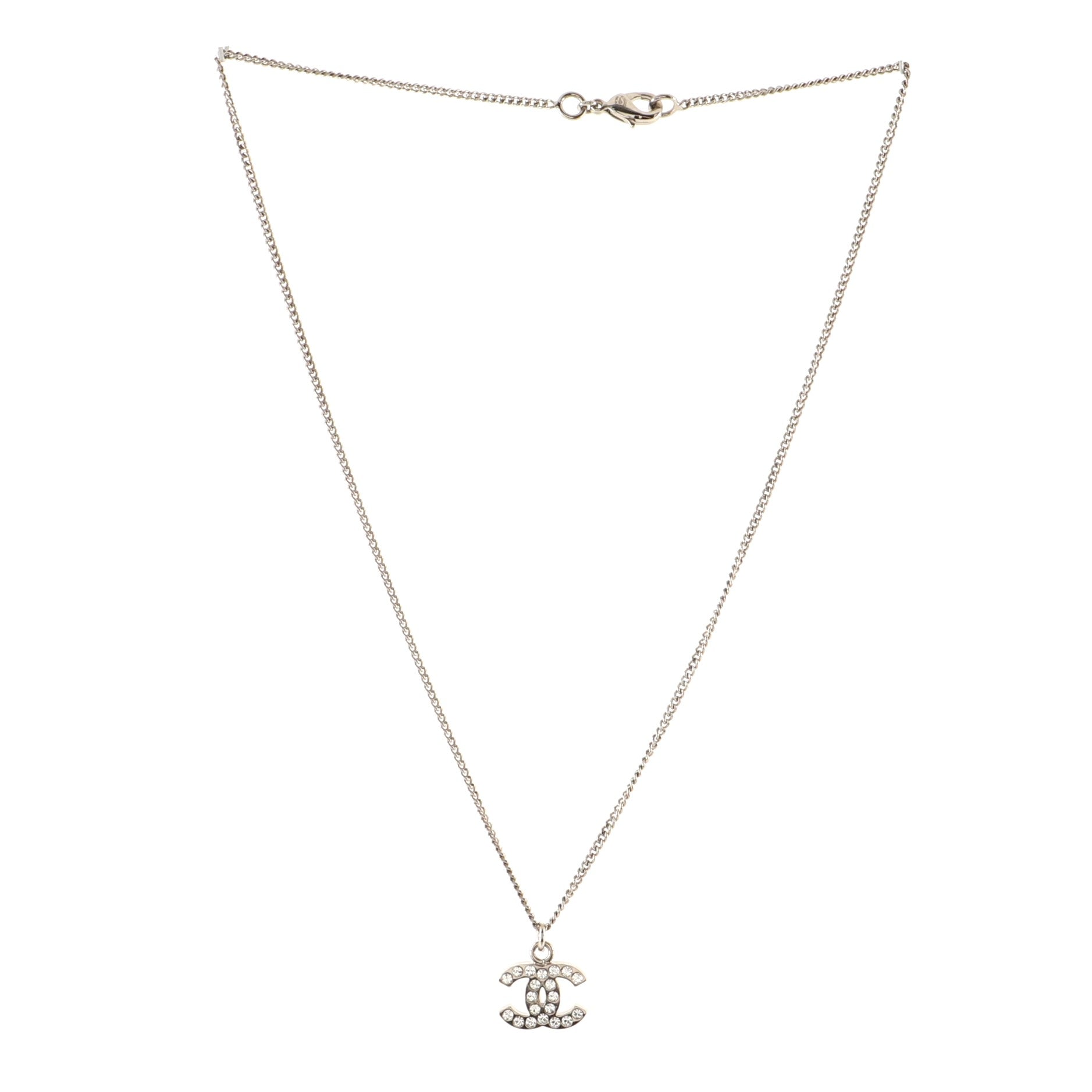 CC Long Pendant Necklace Crystal Embellished Metal