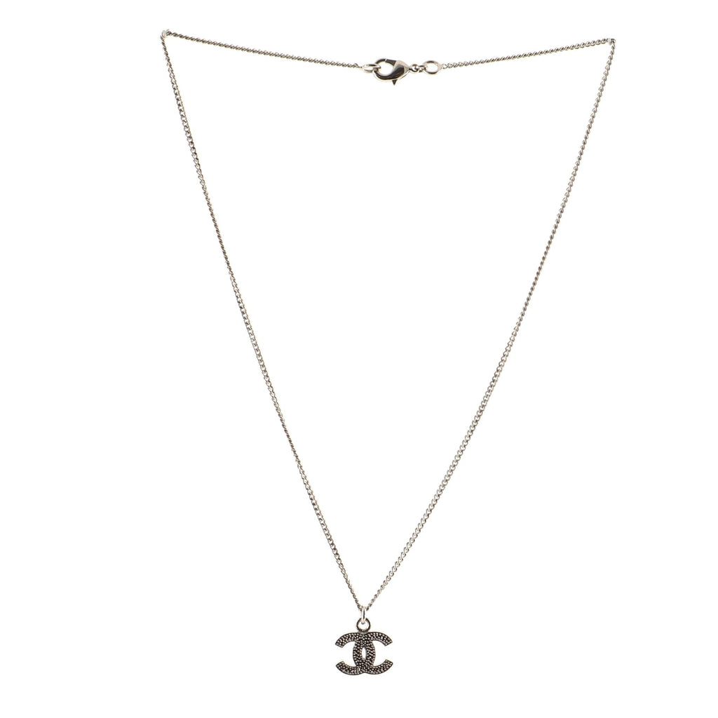 CC Long Pendant Necklace Crystal Embellished Metal
