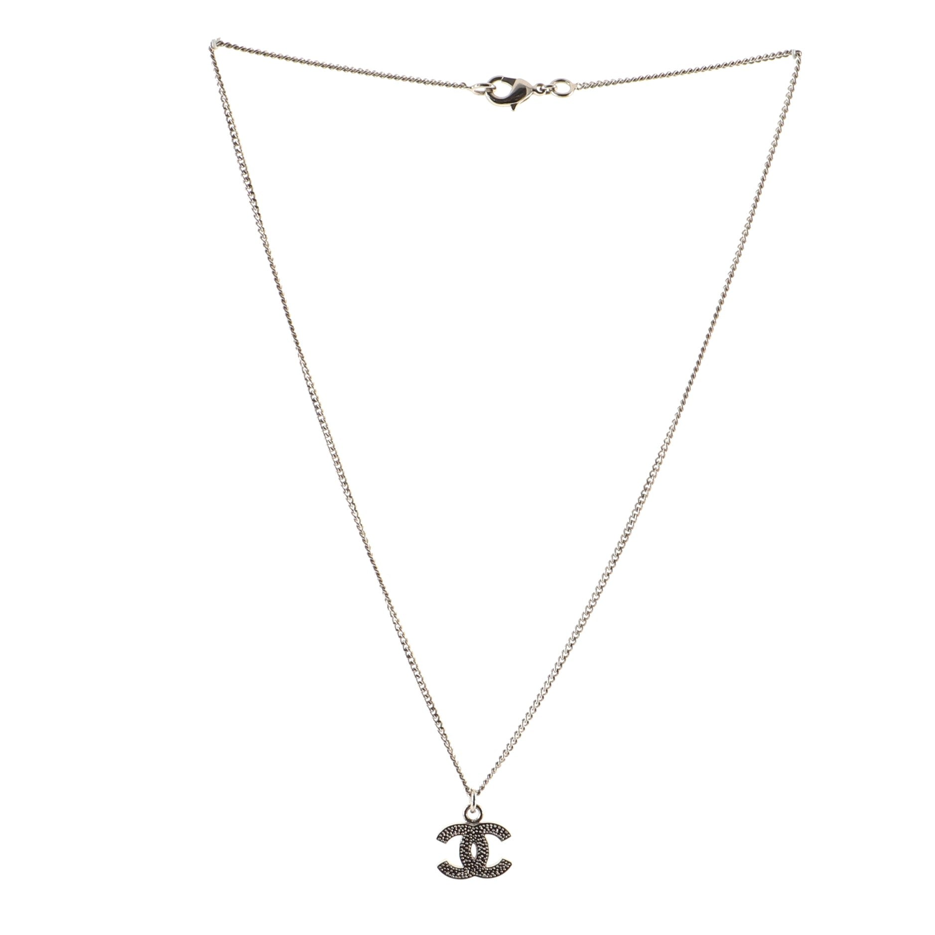 CC Long Pendant Necklace Crystal Embellished Metal