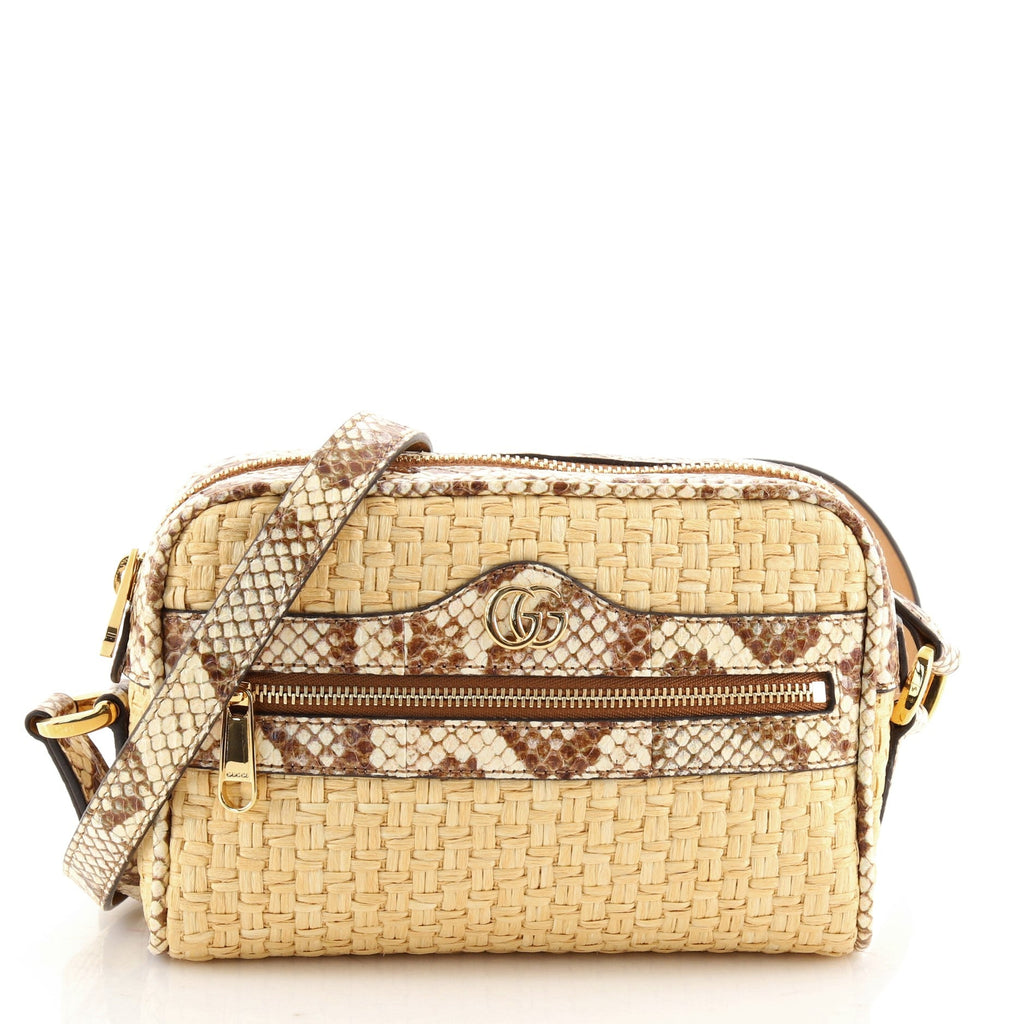 Ophidia Shoulder Bag Raffia with Snakeskin Mini
