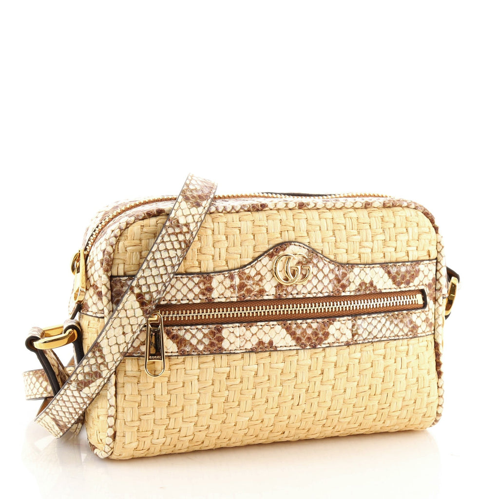 Ophidia Shoulder Bag Raffia with Snakeskin Mini