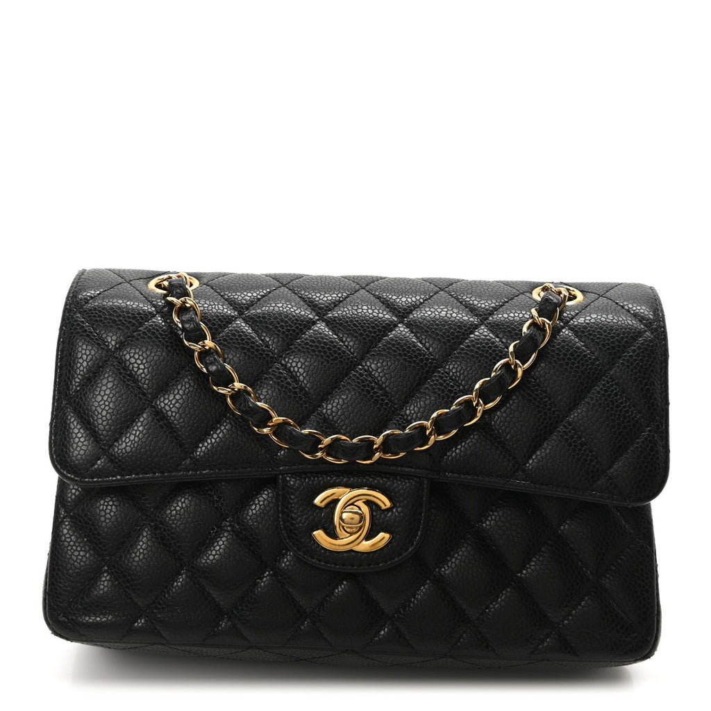Caviar Quilted Small Double Flap Black